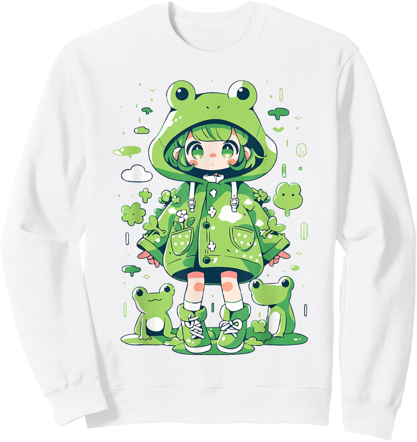 Kawaii Frog Girl | Decora Kei Anime Manga Harajuku Kidcore Sweatshirt - Sweatshirt | White