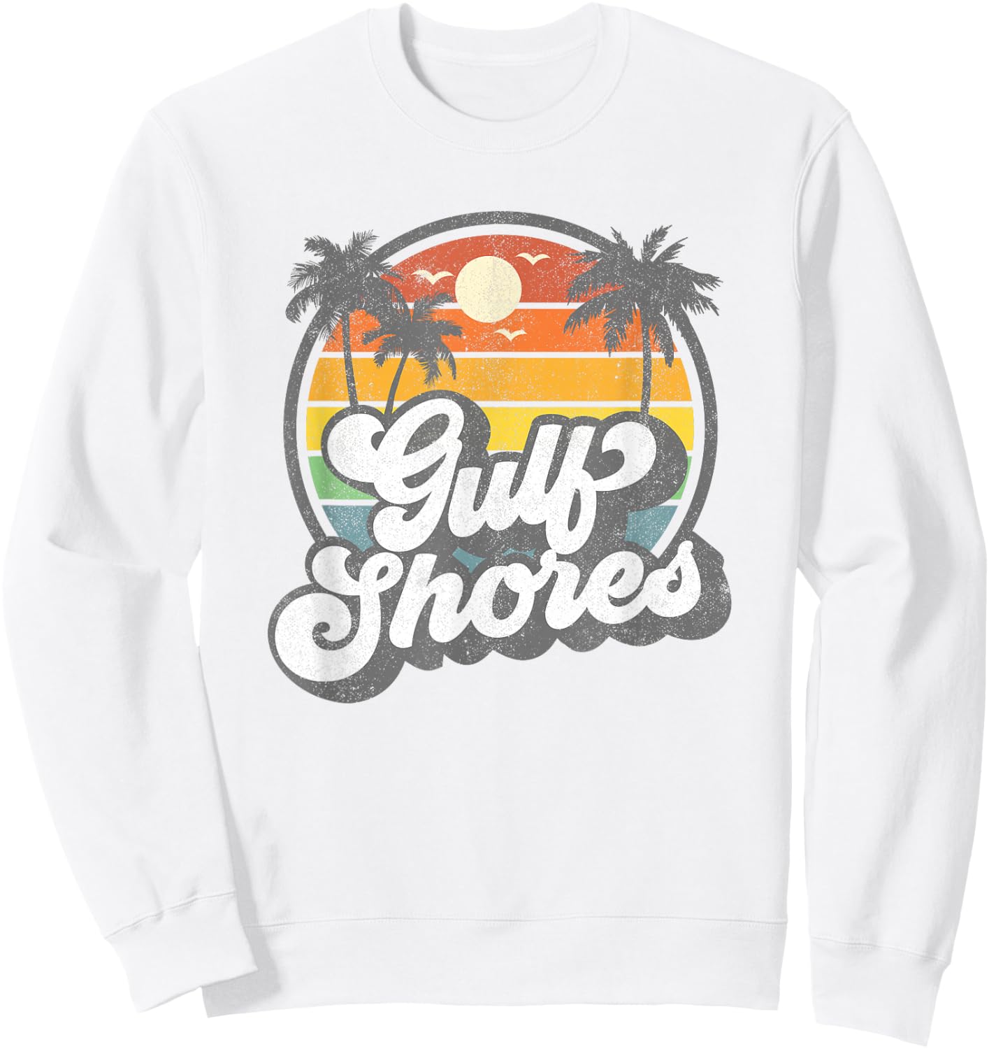Gulf Shores Alabama Vacation Palm Tree Retro Beach 70s Gift Sweatshirt - Sweatshirt | White