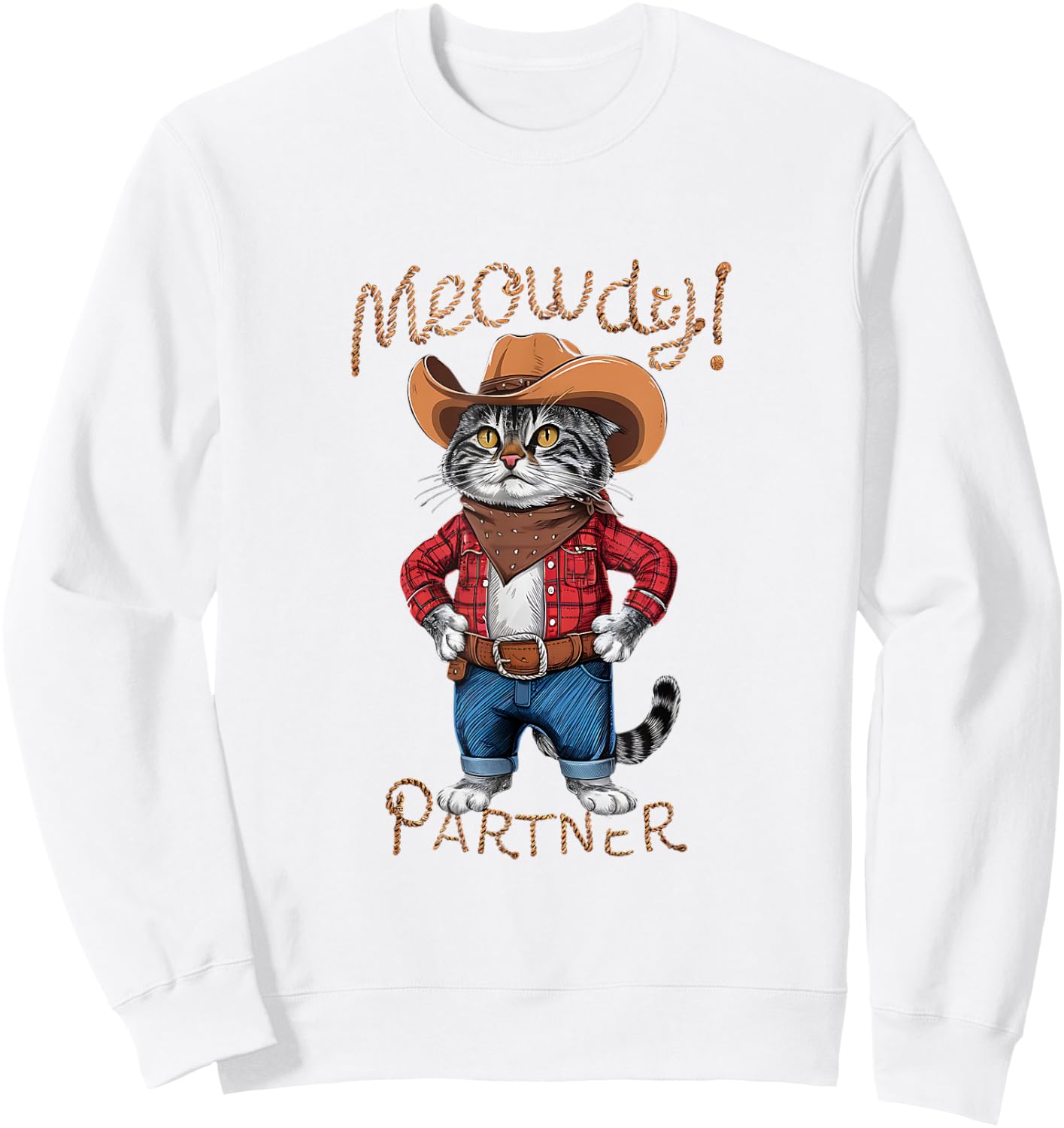 Meowdy Partner Cowboy Cat Sweatshirt - Sweatshirt | White