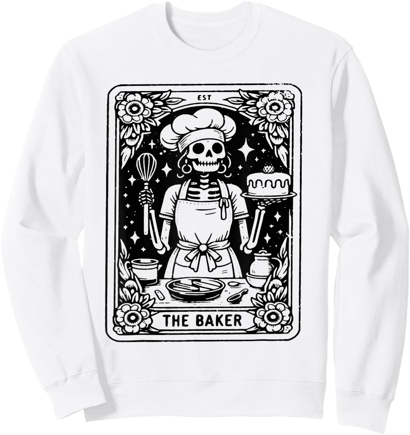 The Baker Tarot Card Skeleton Baking Skull Cook Witchy Chef Sweatshirt - Sweatshirt | White