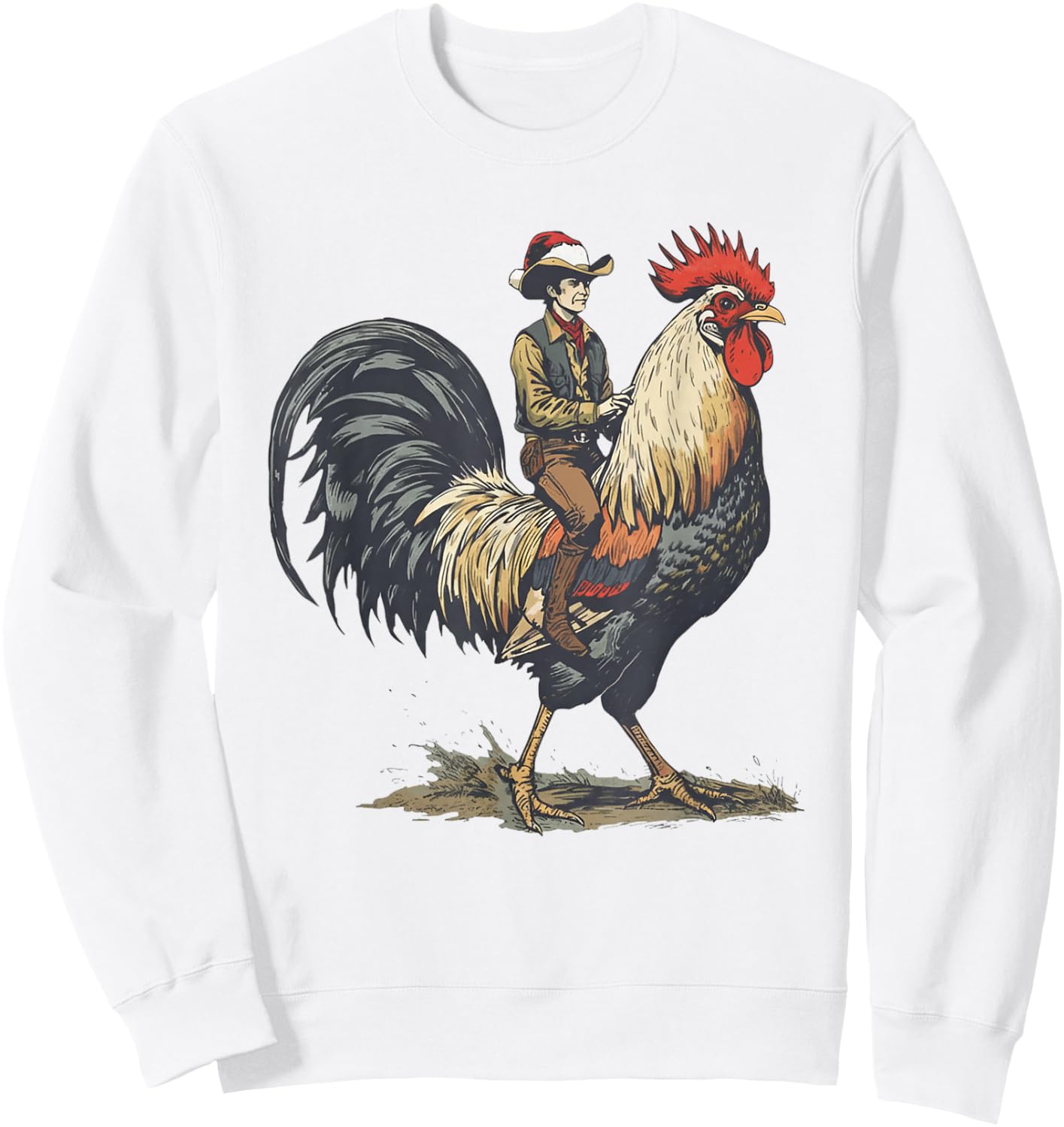 Cowboy Riding Rooster Sweatshirt - Sweatshirt | White