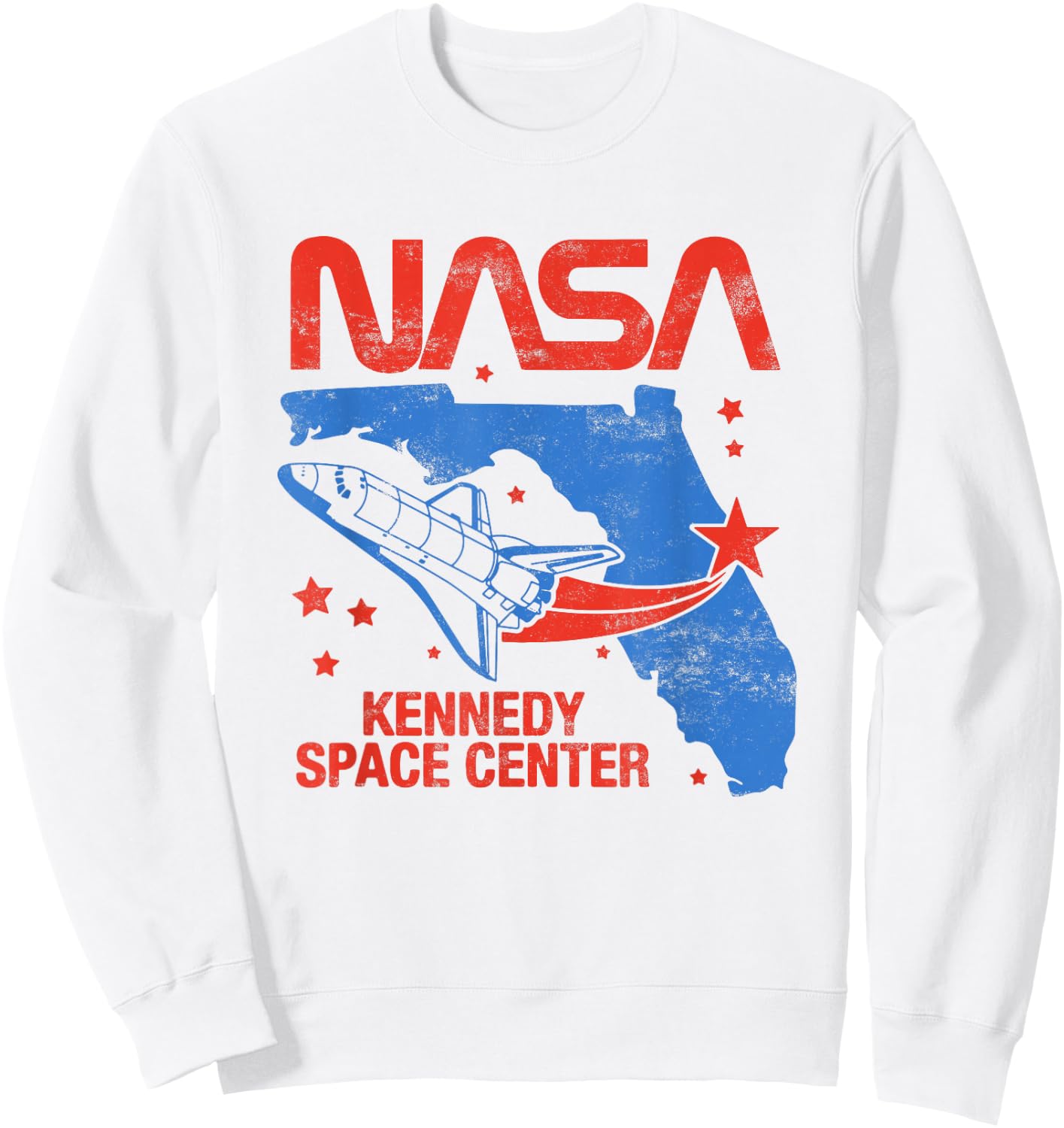 NASA Iconic Kennedy Space Center Vintage Big Chest Poster Sweatshirt - Sweatshirt | White