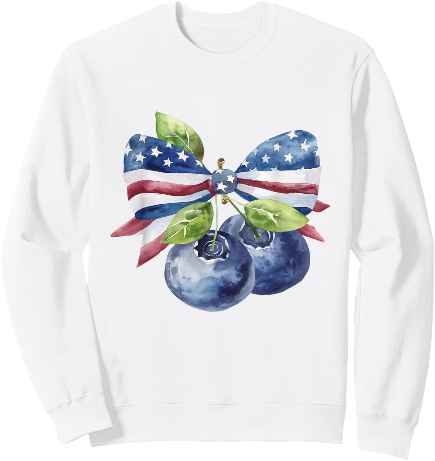 American Flag Coquette Bow Blueberry Patriotic 4th Of July Women Kids Men Sweatshirt - Sweatshirt | White