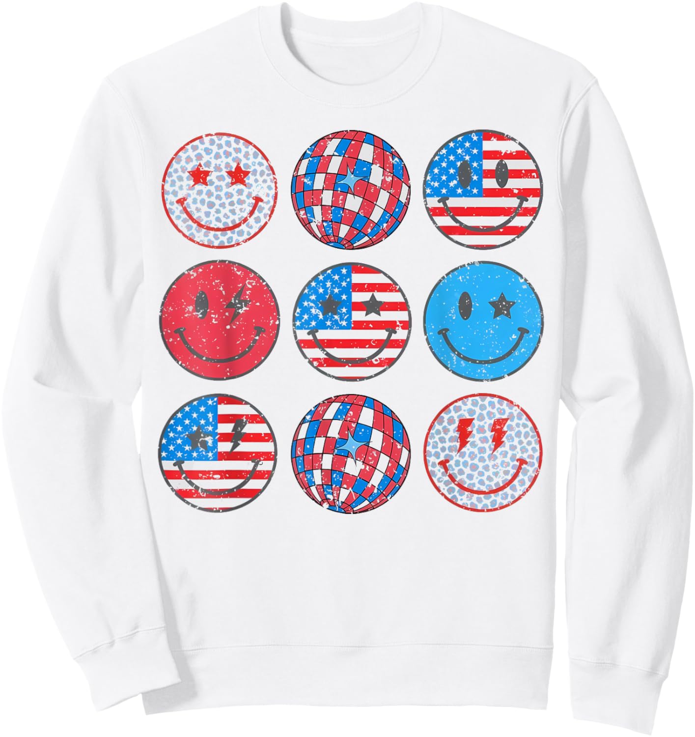 Happy 4th Of July Groovy Smile Face Red White Blue USA Flag Kids Men Sweatshirt - Sweatshirt | White