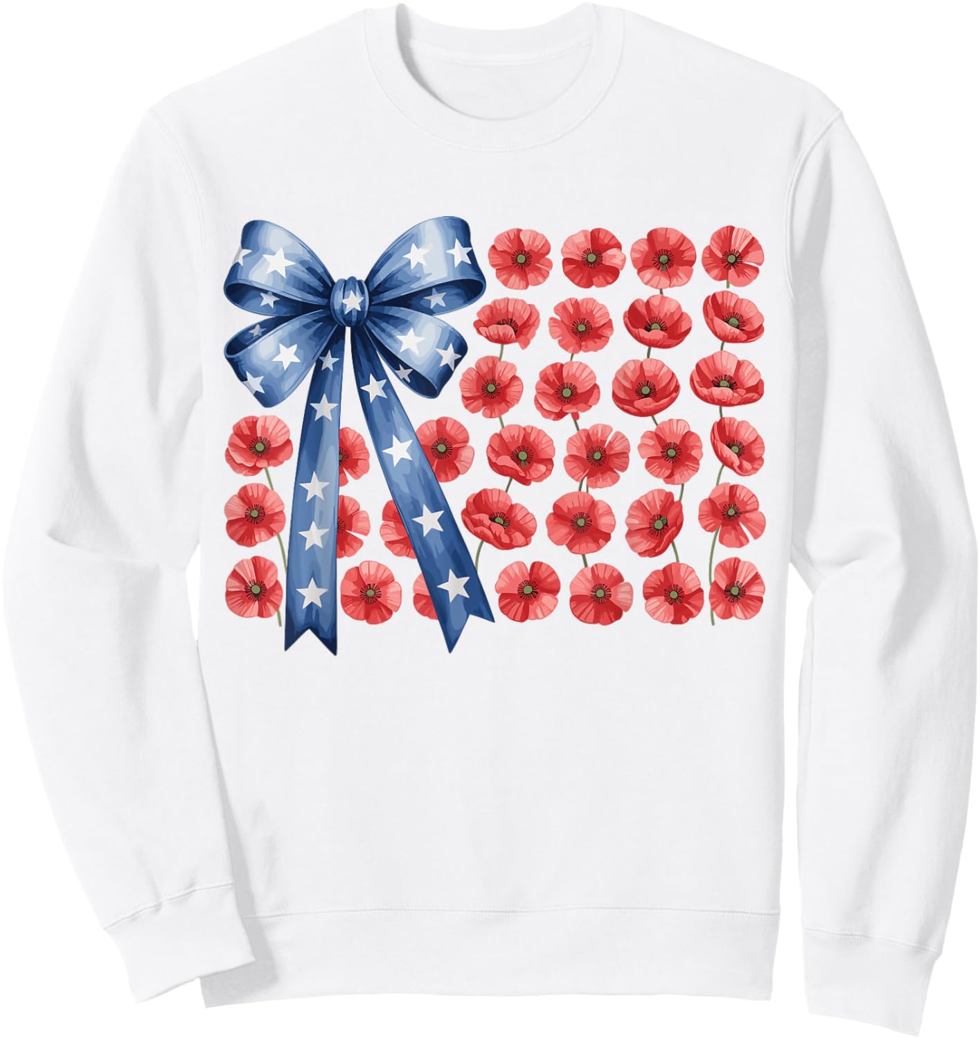 Floral 4th Of July Bow American Flag Flowers USA Sweatshirt - Sweatshirt | White