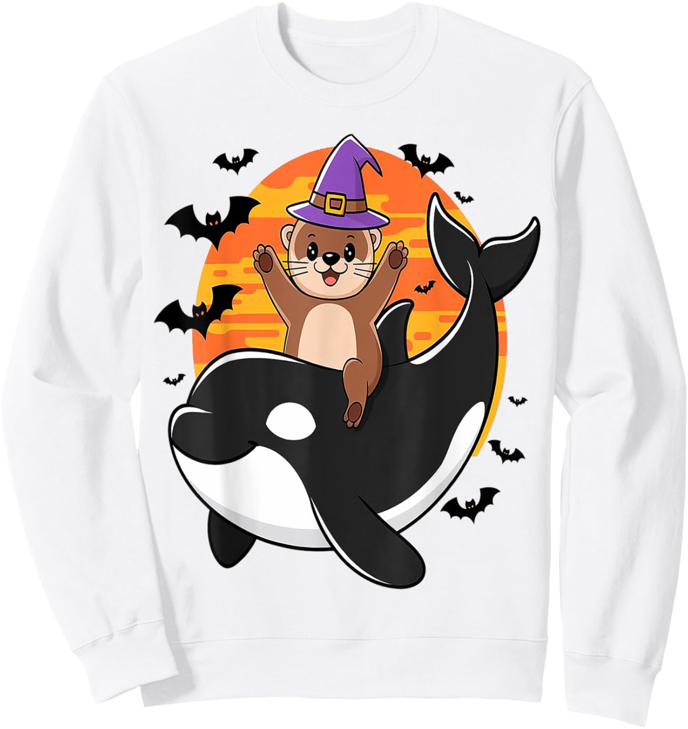 Spooky Sea Adventure Witchy Otter Riding Orca Halloween Kids Sweatshirt - Sweatshirt | White
