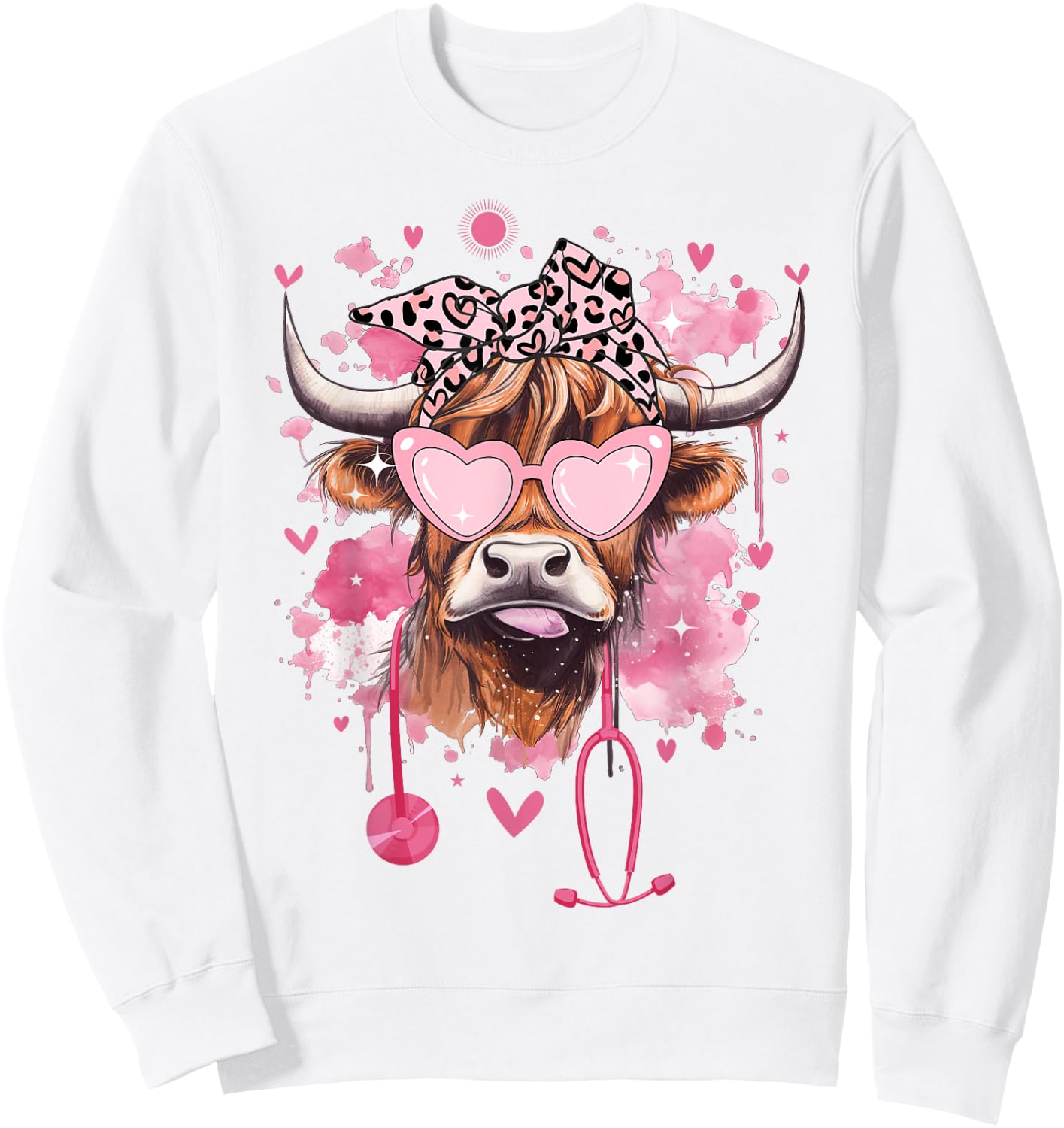 Cute Highland Cow Nurse Cow Lover Summer Break Nursing Funny Men Women Girls Kids Sweatshirt - Sweatshirt | White