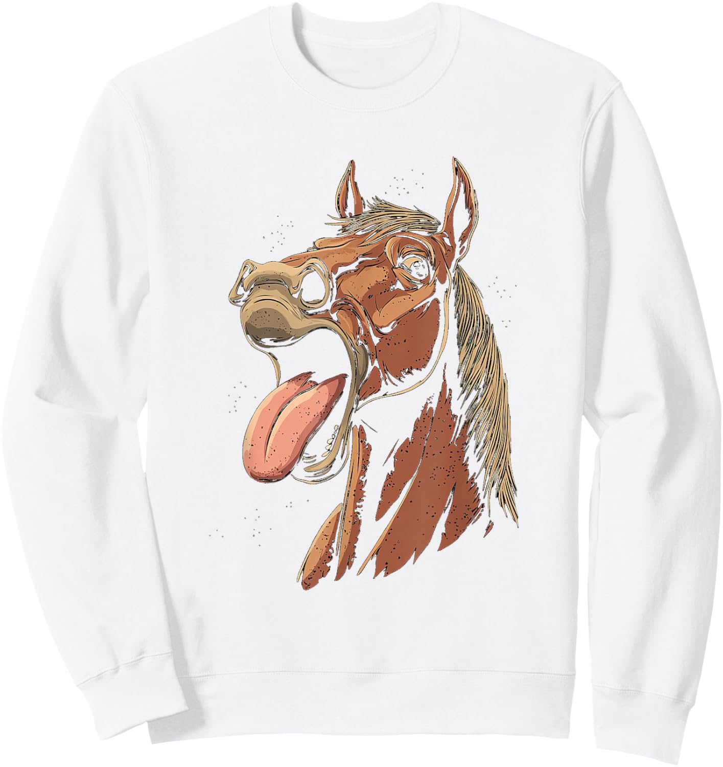 Cool Horse Showing Tongue Horses Riding on Horseback Girl Sweatshirt - Sweatshirt | White