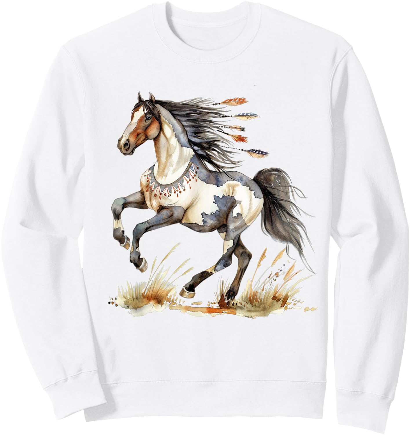 Horse Riding Gifts & Girls Native American Wild Horse - White, -Adults, Short Sleeve, , S, Classic Fit Sweatshirt - Sweatshirt | White