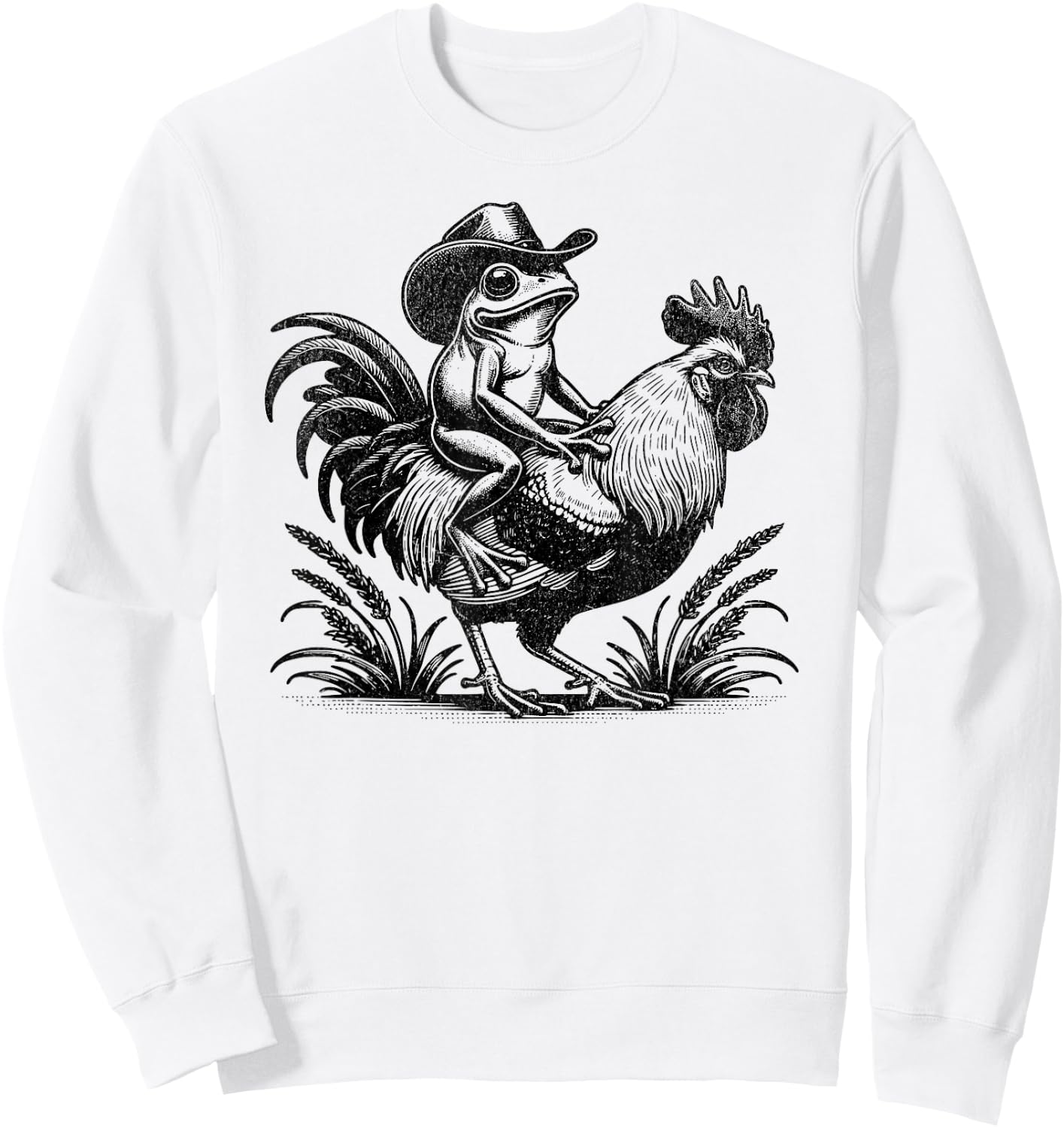 Funny Frog With Cowboy Hat Riding Rooster Country Life Sweatshirt - Sweatshirt | White