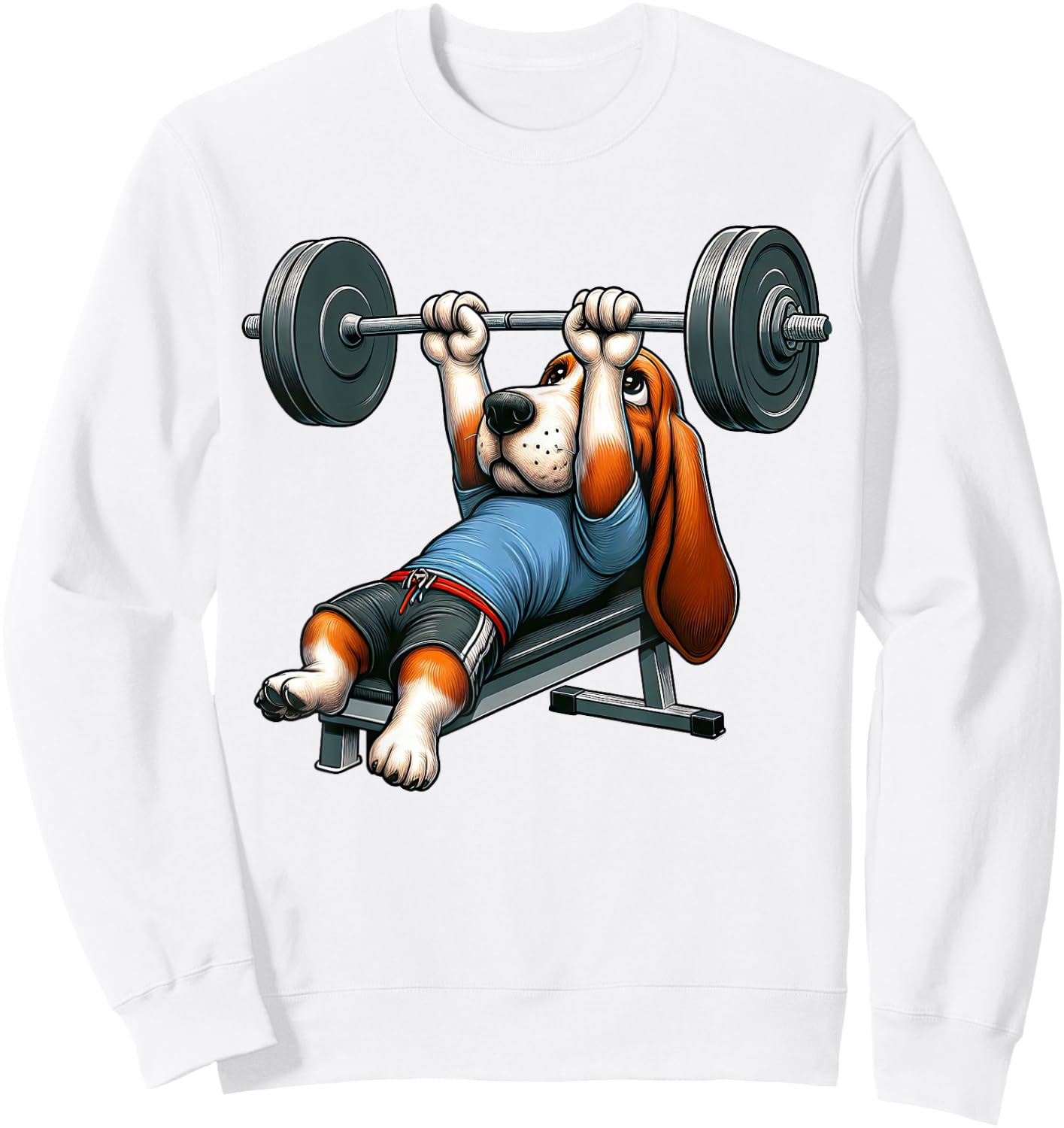 Basset Hound Weightlifting Fitness Gym Training Bodybuilding Sweatshirt - Sweatshirt | White