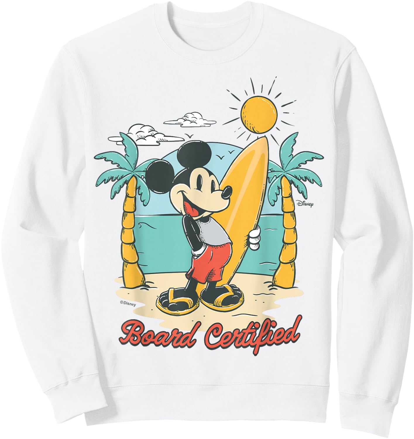 Mickey Mouse - Surfboard Certified Summer Beach Graphic Sweatshirt - Sweatshirt | White