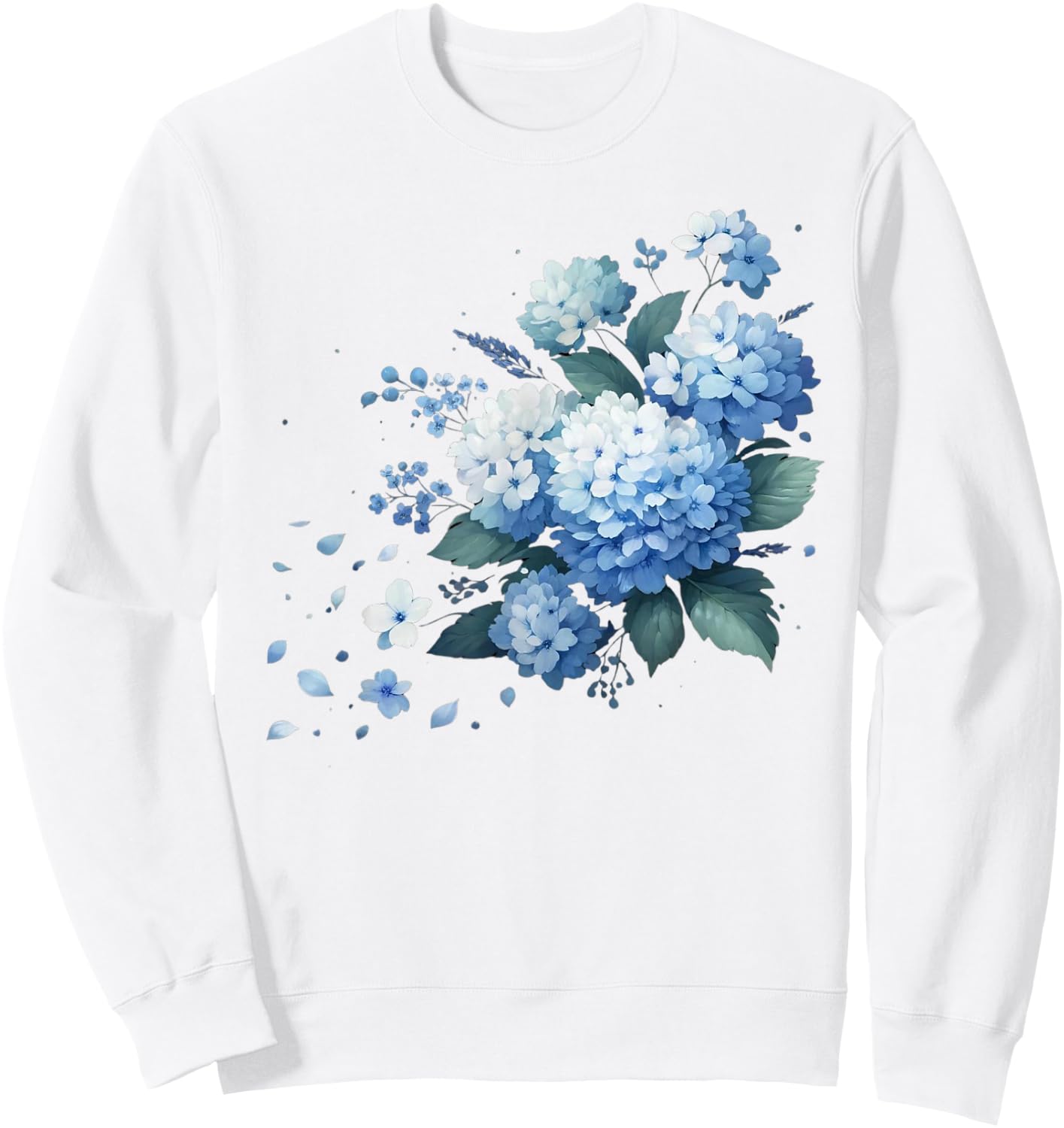Watercolor Blue Hydrangeas Sweatshirt - Sweatshirt | White