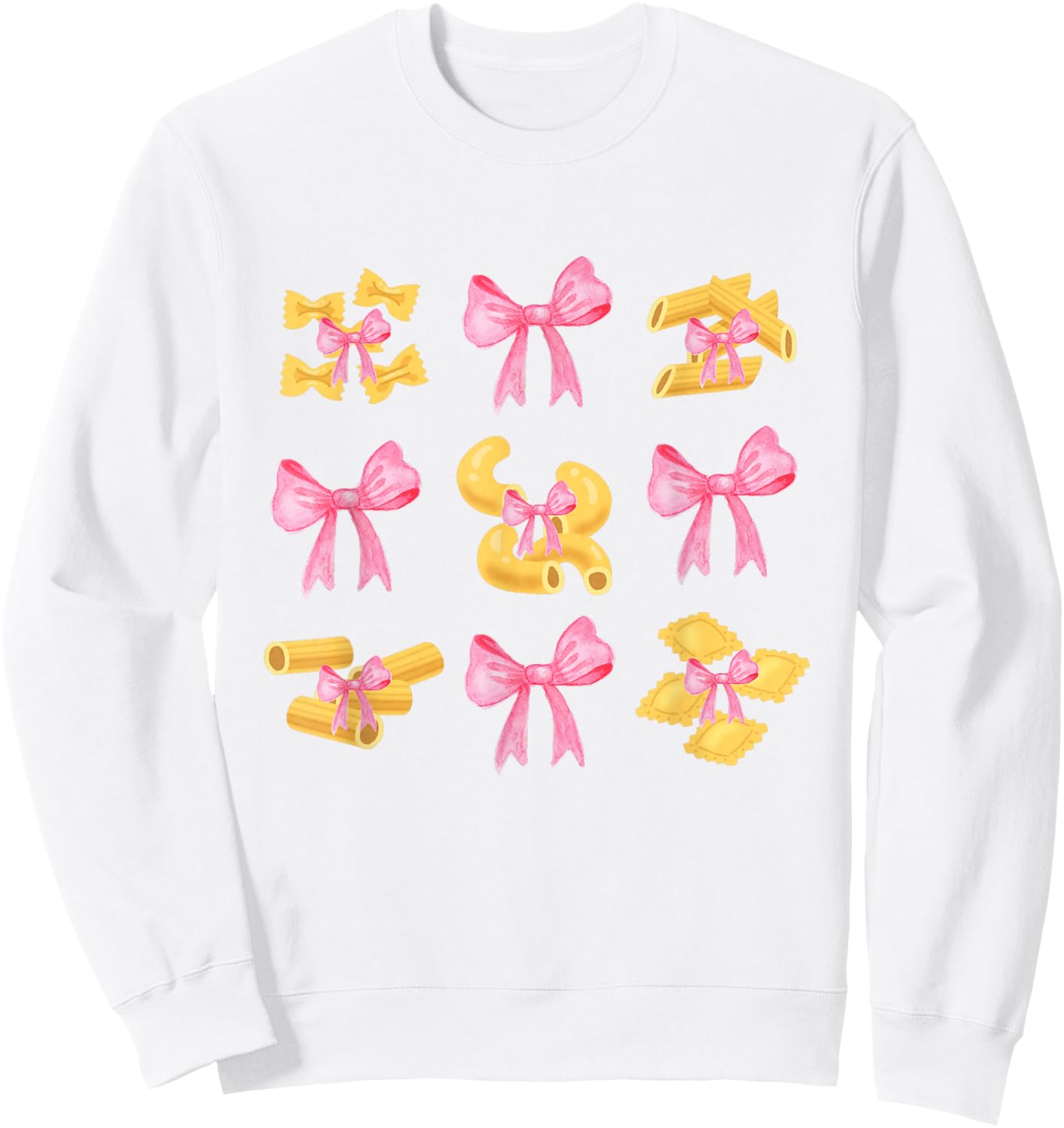 Pink Bows Cute Coquette pasta y2k Clean Girl Aesthetic foody Sweatshirt - Sweatshirt | White