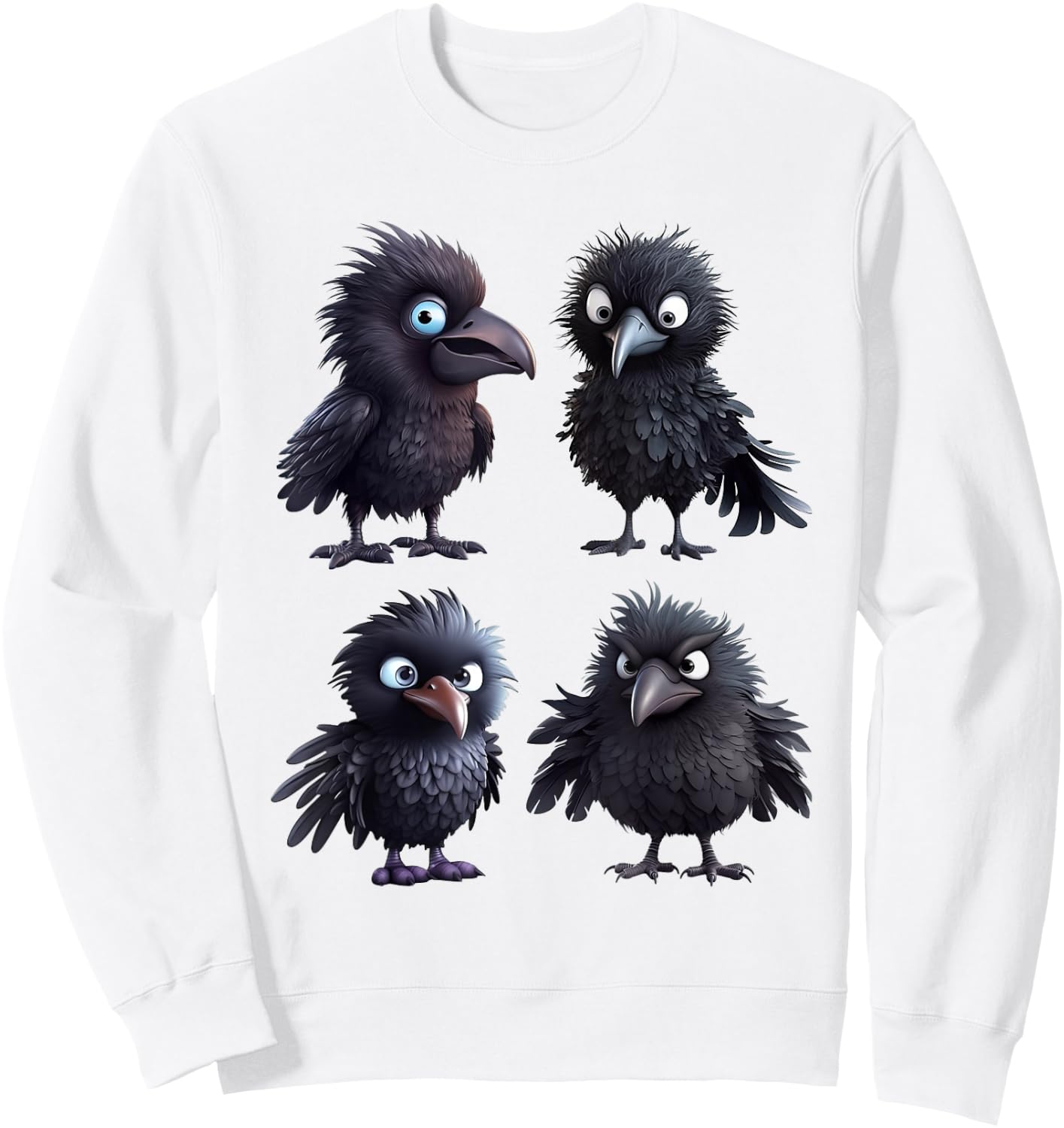 Funny Goth Raven Graphic Women Men Kids Cute Raven Pattern Sweatshirt - Sweatshirt | White