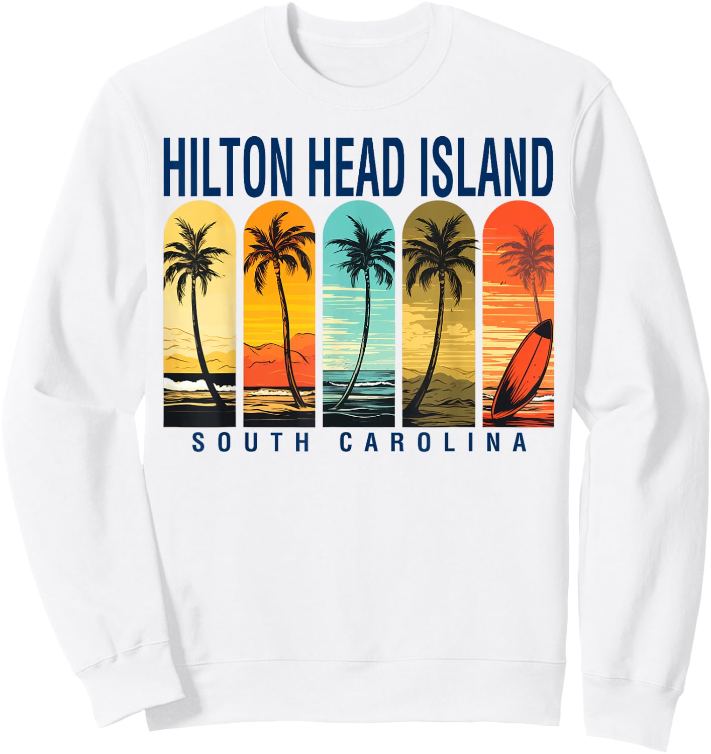 Hilton Head Island Beach South Carolina Surfing Graphic Sweatshirt - Sweatshirt | White