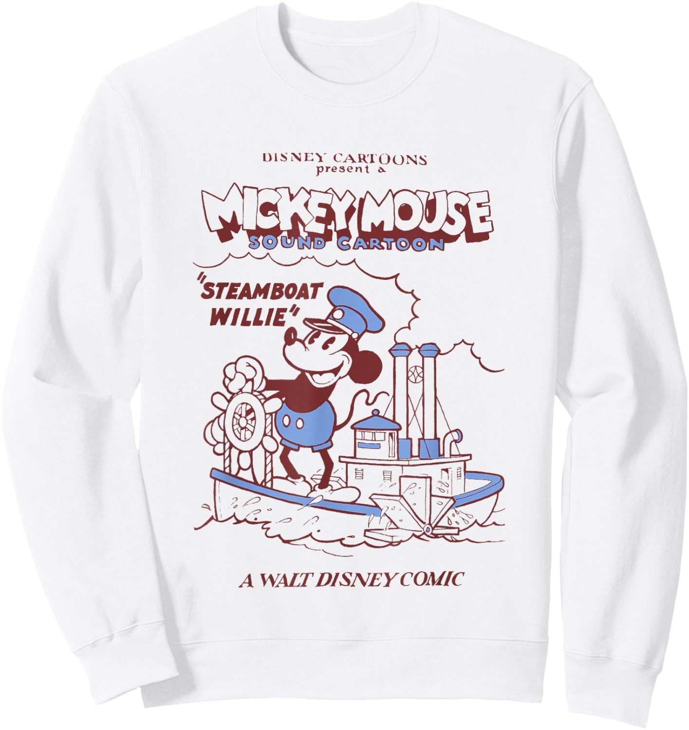 Disney Steamboat Willie A Walt Disney Comic Retro Big Poster Sweatshirt - Sweatshirt | White