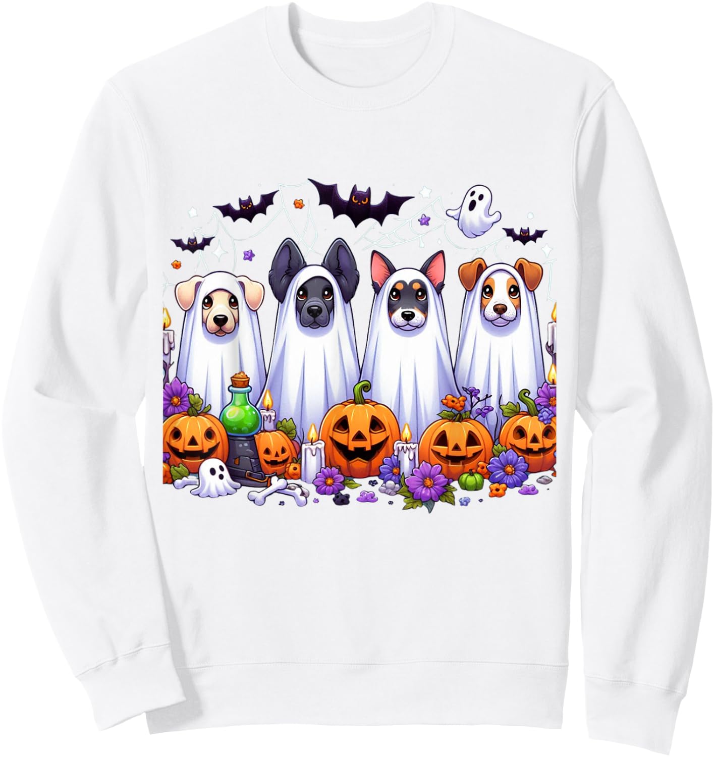 Dog Ghost Cute Dog Dressed As Ghost Funny Halloween Dog Sweatshirt - Sweatshirt | White