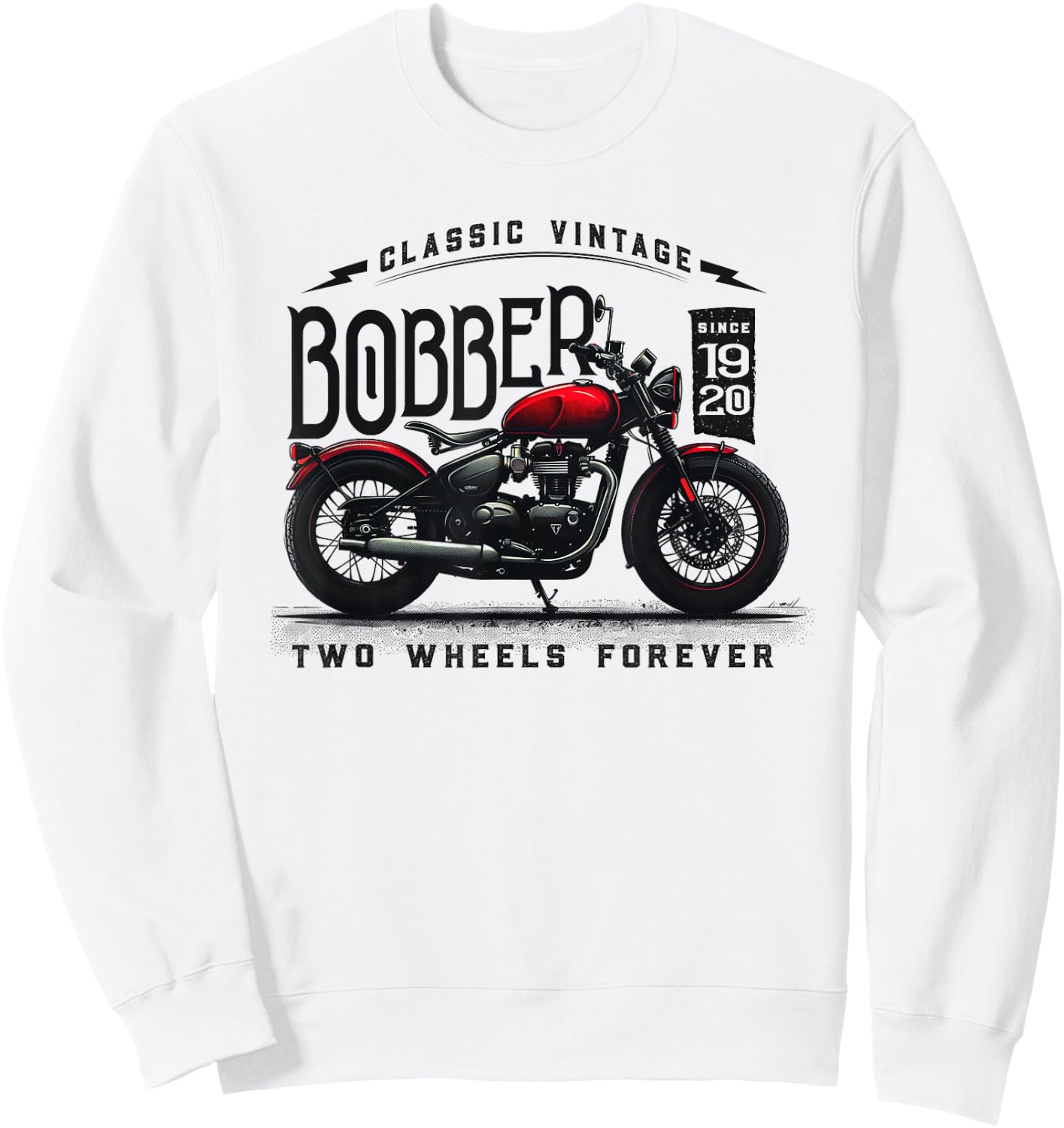 Classic Vintage Bobber Motorcycle Sweatshirt - Sweatshirt | White