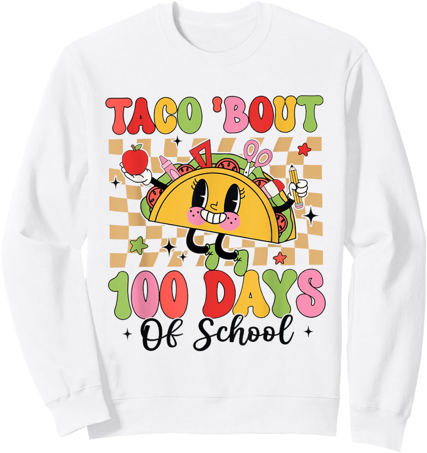 Taco Bout 100 Days of School Retro Kindergarten Teacher Sweatshirt - Sweatshirt | White