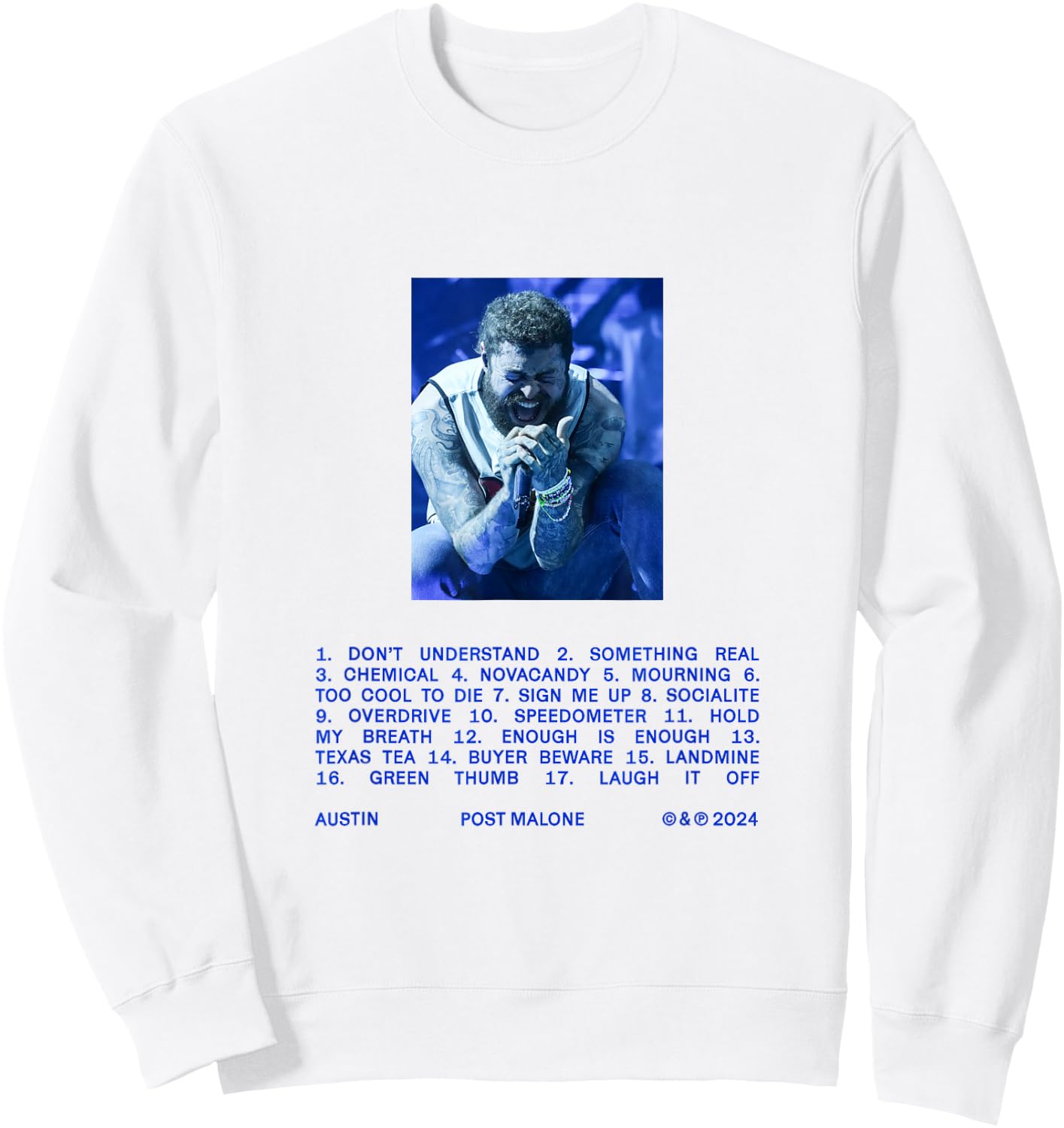 Official Post Malone Austin Tracklist Sweatshirt - Sweatshirt | White