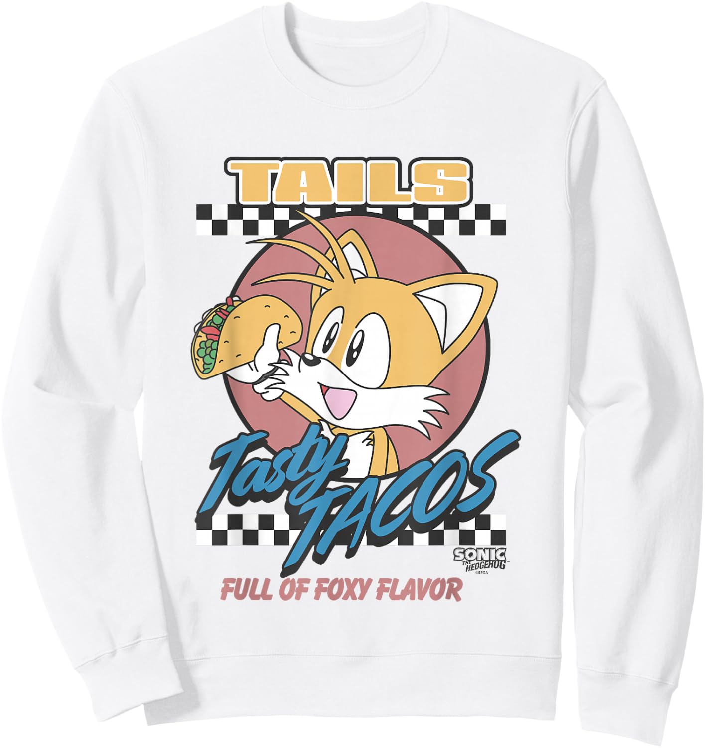 Sonic The Hedgehog Tails Tasty Tacos Foxy Flavor Vintage Sweatshirt - Sweatshirt | White