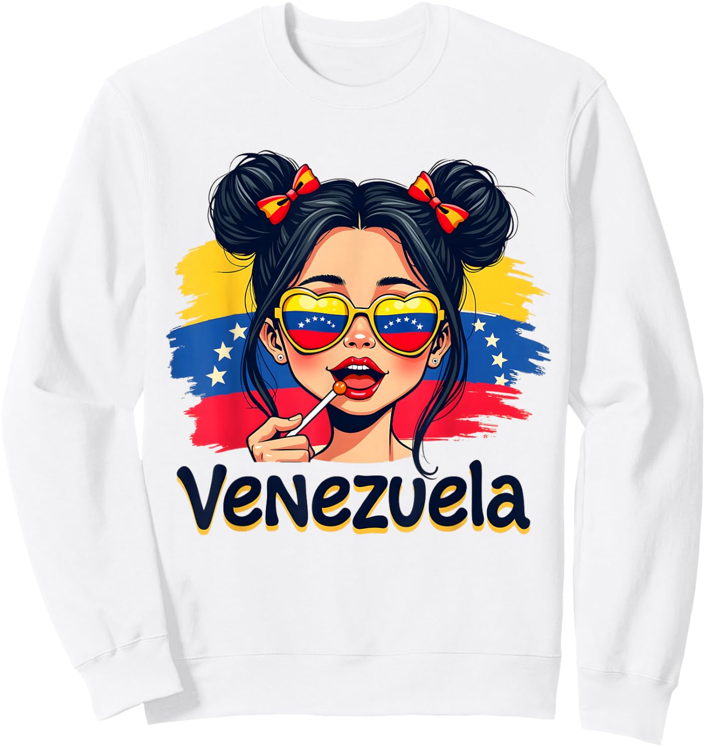 Messy Bun Girl Venezuela Pride Latina Venezuelan Women Girls Sweatshirt - Sweatshirt | White