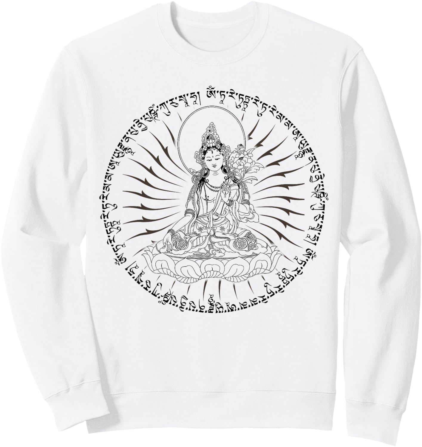 Buddha Green Tara Mantra Tibetan Buddhism Vajrayana Sweatshirt - Sweatshirt | White