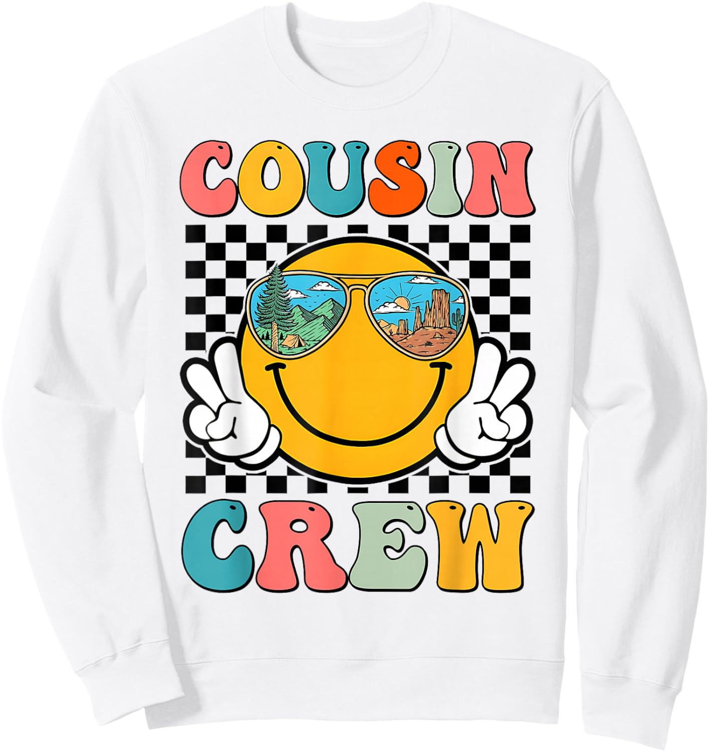 Cousin Crew 2024 Groovy Family Vacation Summer Camping Sweatshirt - Sweatshirt | White