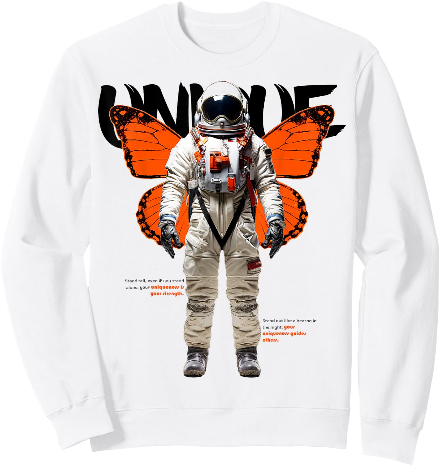 Astronaut | Frontprint | Art Graphic Artwork Butterfly Sweatshirt - Sweatshirt | White