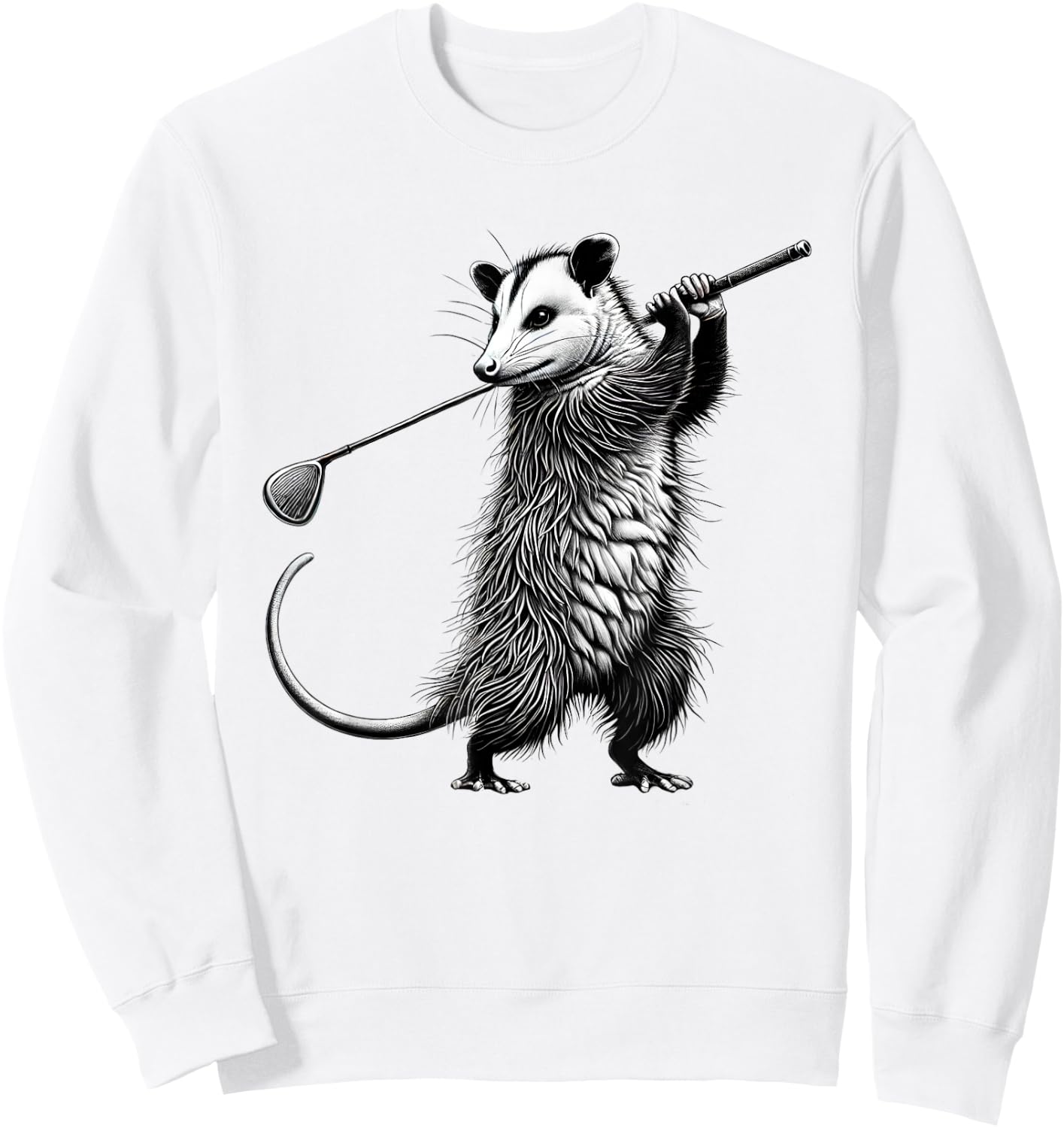 Vintage Possum Playing Golf Opossum Lover Golfer Sweatshirt - Sweatshirt | White