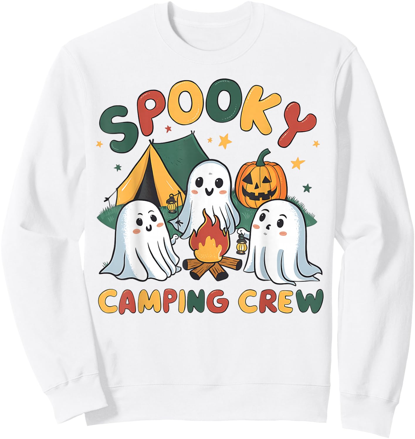 Spooky Camping Crew Ghosts Halloween Campfire Vintage Boo Sweatshirt - Sweatshirt | White