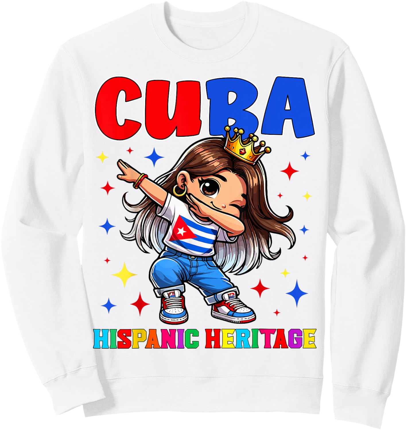 Cuba Dabbing Girl Hispanic Heritage Celebration for Kids Sweatshirt - Sweatshirt | White