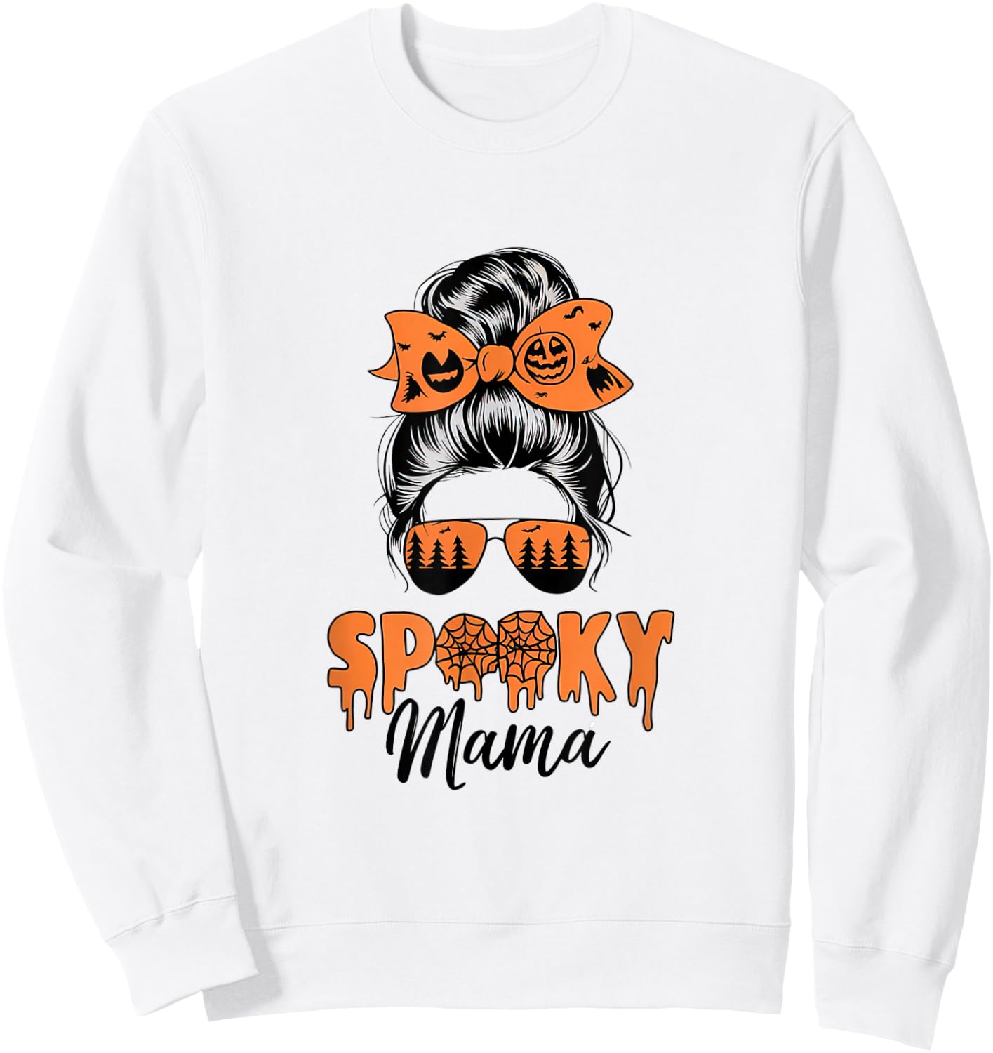 Spooky Mama Mommy Halloween Mom Life Messy Bun Sweatshirt - Sweatshirt | White