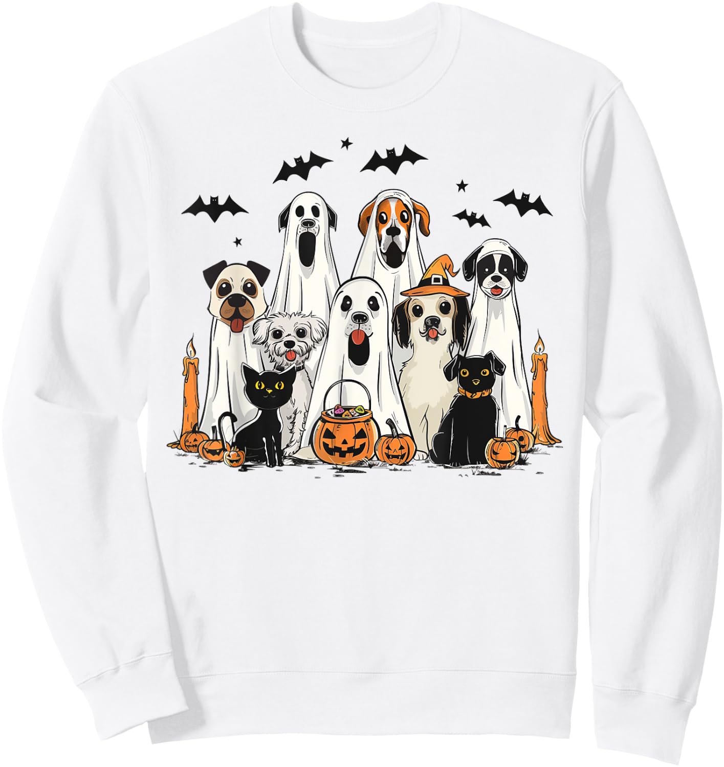 Dog Ghost Cute Dog Dressed As Ghost Funny Halloween Dog Sweatshirt - Sweatshirt | White