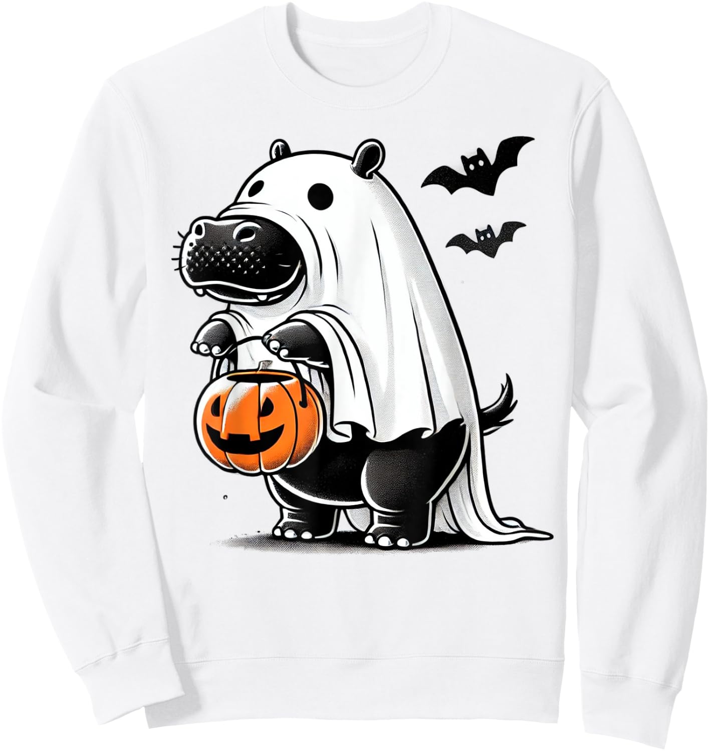 Funny Hippo Ghost Costume - Pumpkin Halloween Hippopotamus Sweatshirt - Sweatshirt | White