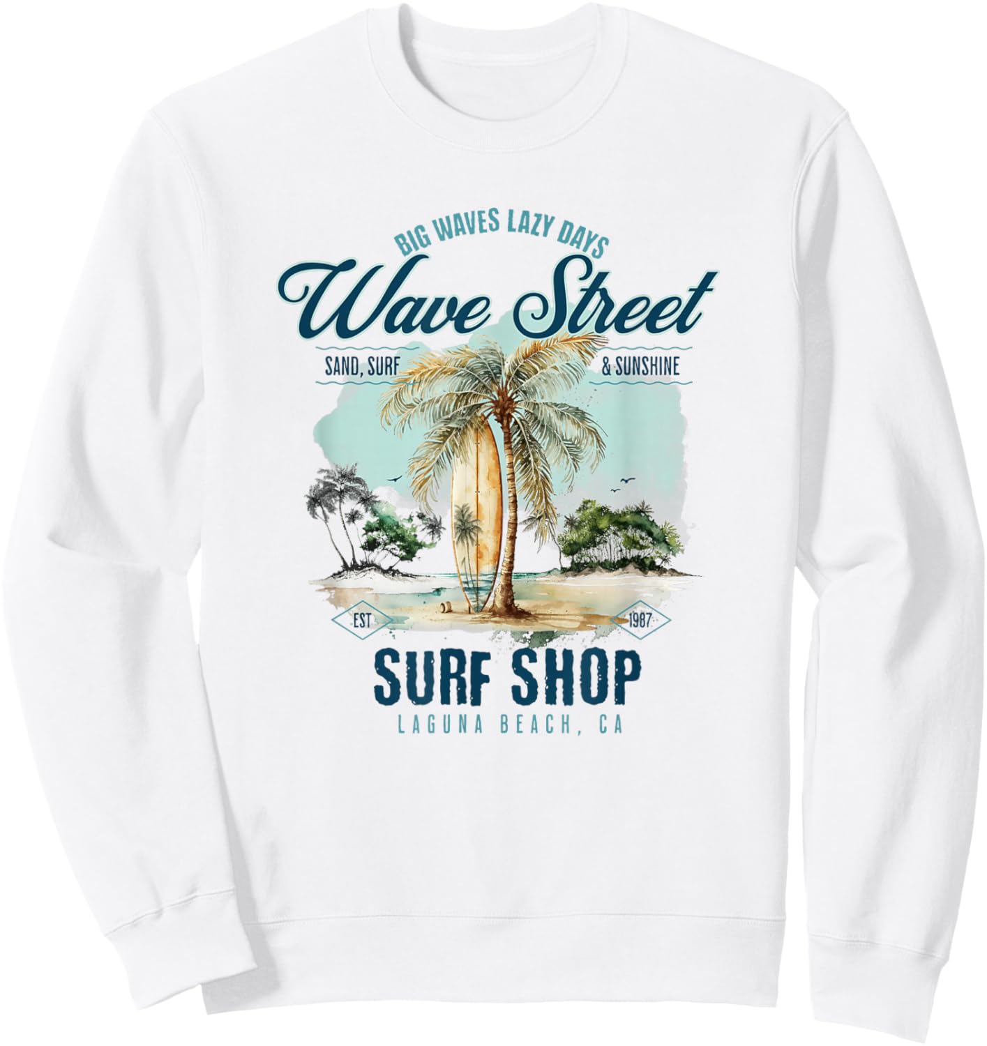 Wave Street Surf Vintage Summertime Vacation Beach Surf Women Kids Sweatshirt - Sweatshirt | White