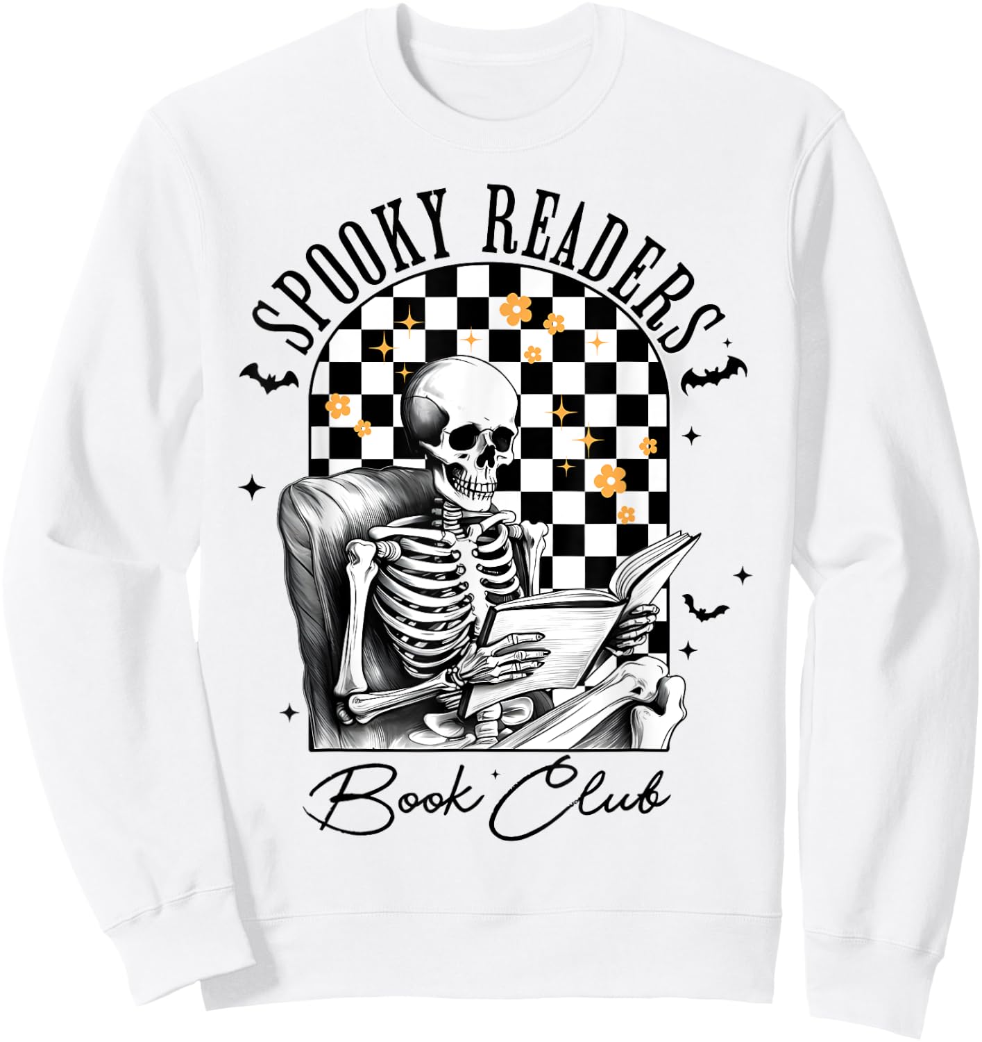Groovy Spooky Readers Book Club Skeleton Book Lovers Bookish Sweatshirt - Sweatshirt | White