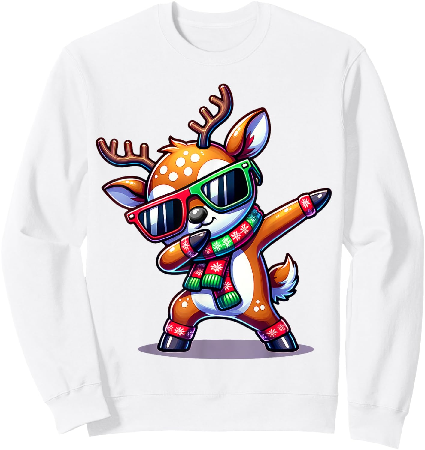Christmas Reindeer Boys Dabbing Reindeer Santa Xmas Funny Sweatshirt - Sweatshirt | White