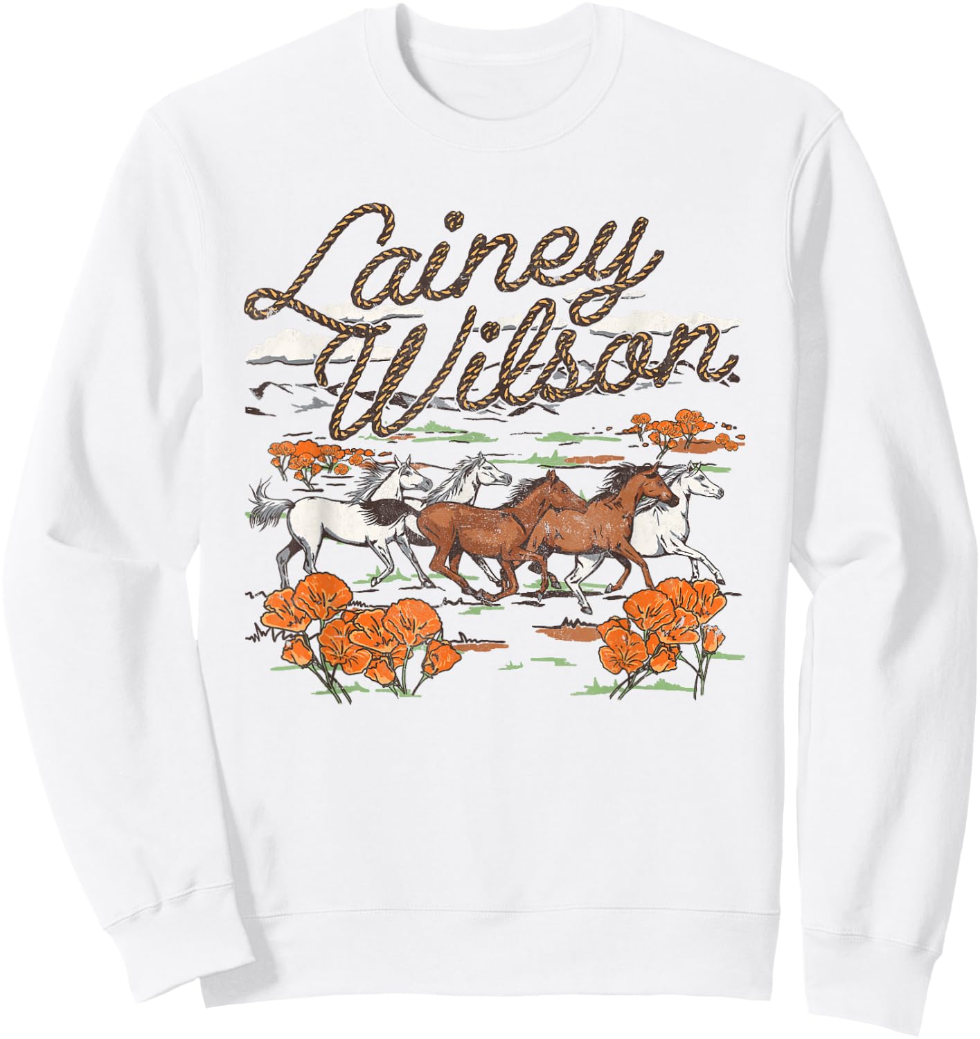 Lainey Wilson Official Wild Horses , -Adults, Grey, Small, Short Sleeve, Regular Fit, Cotton Blend Sweatshirt - Sweatshirt | White