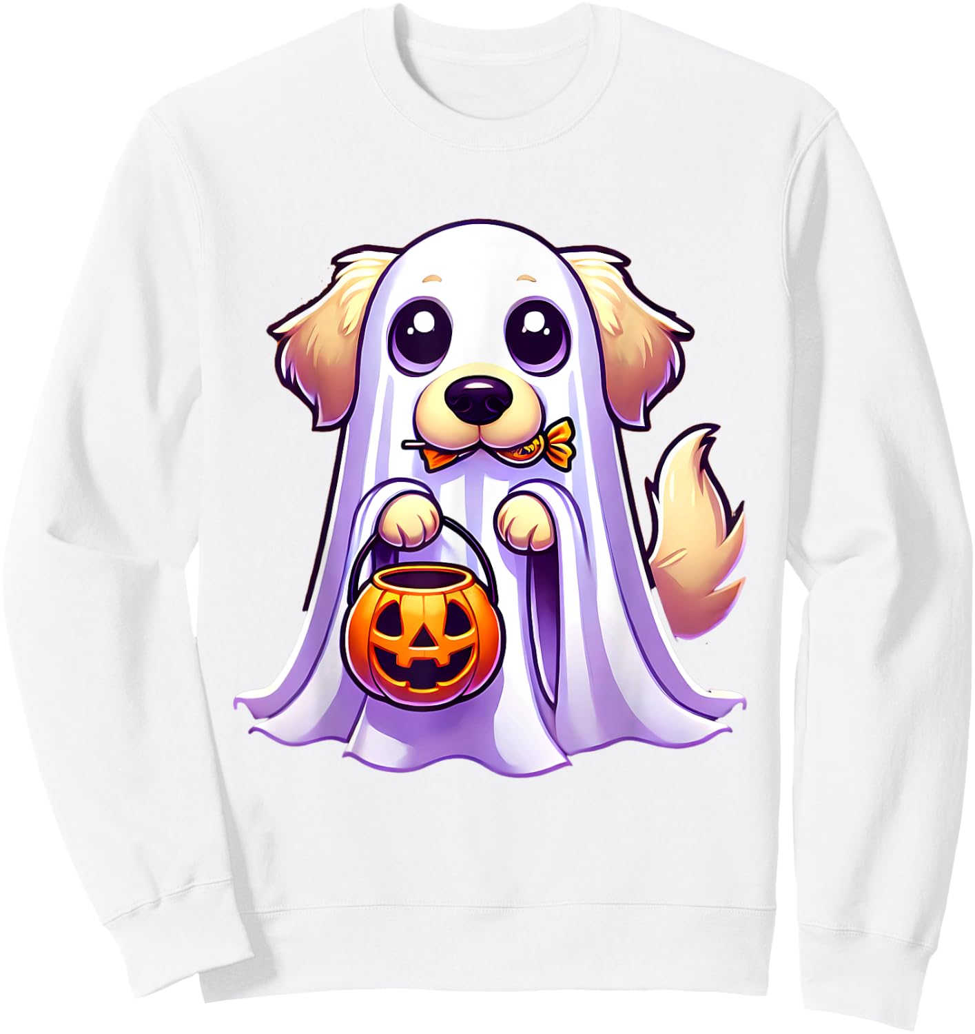 Golden Retriever Ghost Halloween Dog Men Women Kids Sweatshirt - Sweatshirt | White