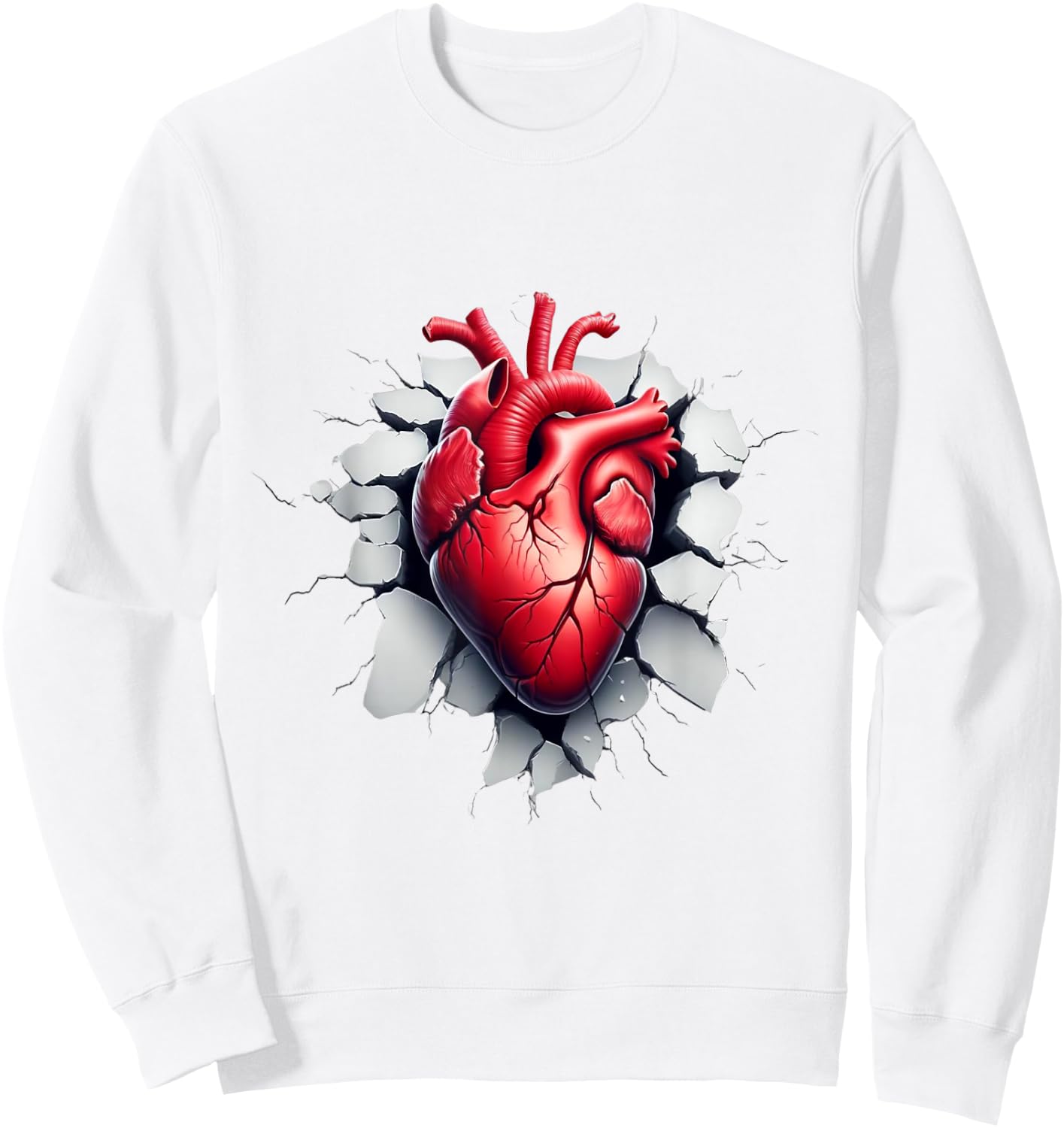 Breaking Through: Realistic Heart Shirt Anatomy Graphic Sweatshirt - Sweatshirt | White