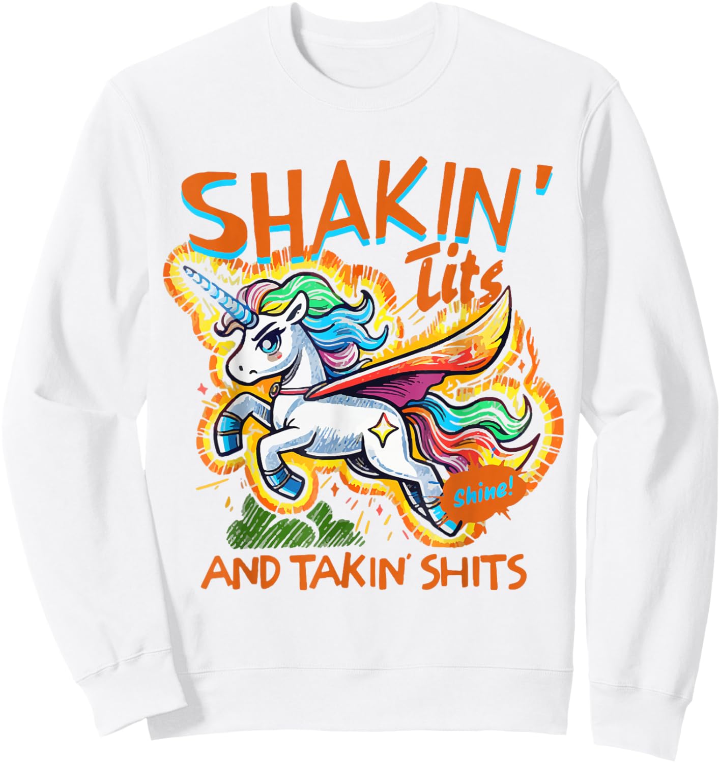 Funny Shakin' Tits Graphic Gag Gifts Sweatshirt - Sweatshirt | White