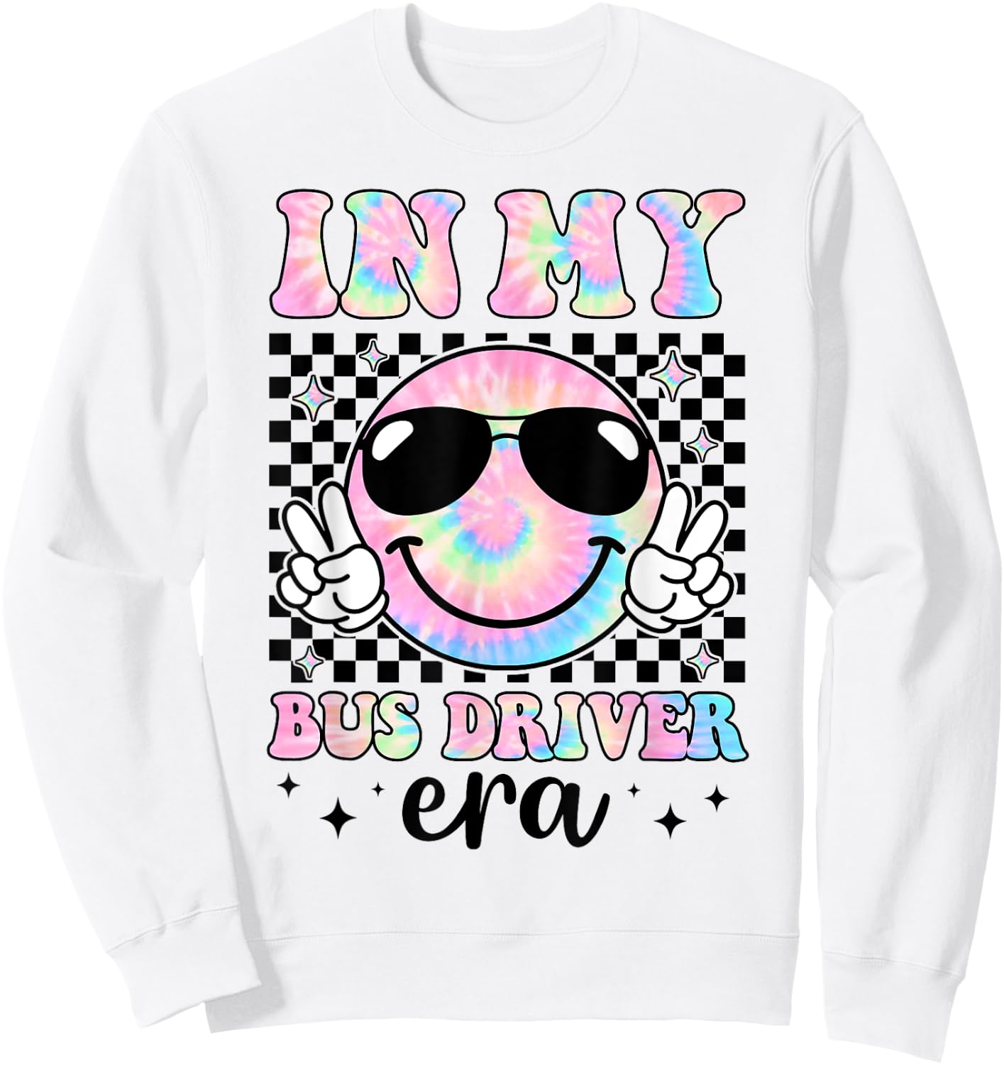 In My Bus Driver Era Groovy Tie Dye Back To School Funny Sweatshirt - Sweatshirt | White