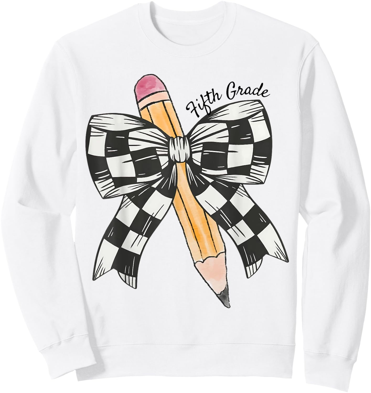 Coquette Pencil Bow Fifth Grade Teacher Kids Back To School Sweatshirt - Sweatshirt | White