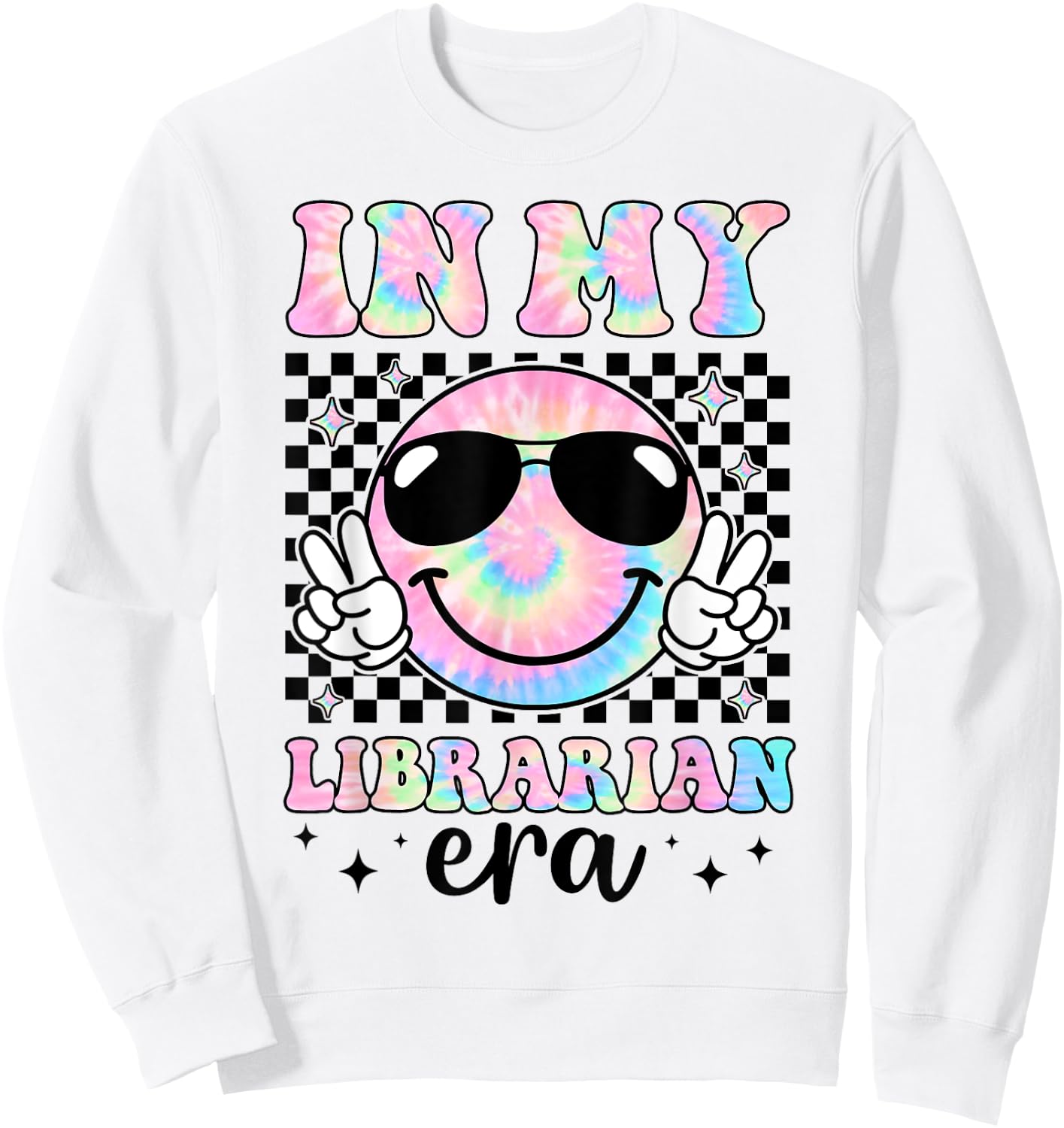 In My Librarian Era Groovy Tie Dye Back To School Funny Sweatshirt - Sweatshirt | White