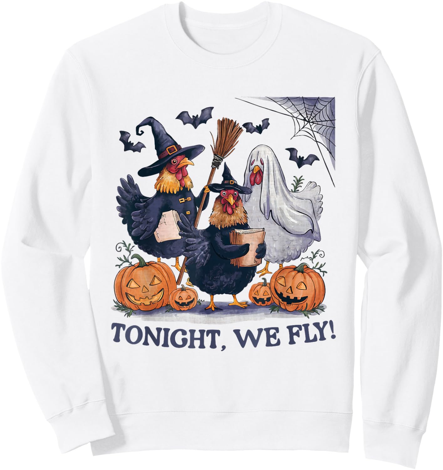 Tonight We Fly Halloween Chicken Spooky Farm Animals Lover Sweatshirt - Sweatshirt | White