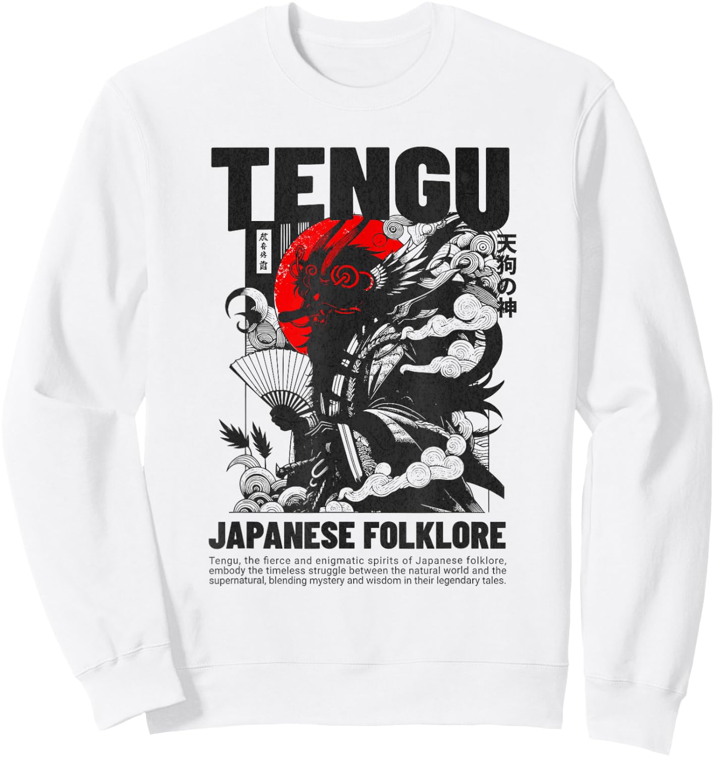 Japanese Tengu God - Vintage Japanese Folklore Sweatshirt - Sweatshirt | White
