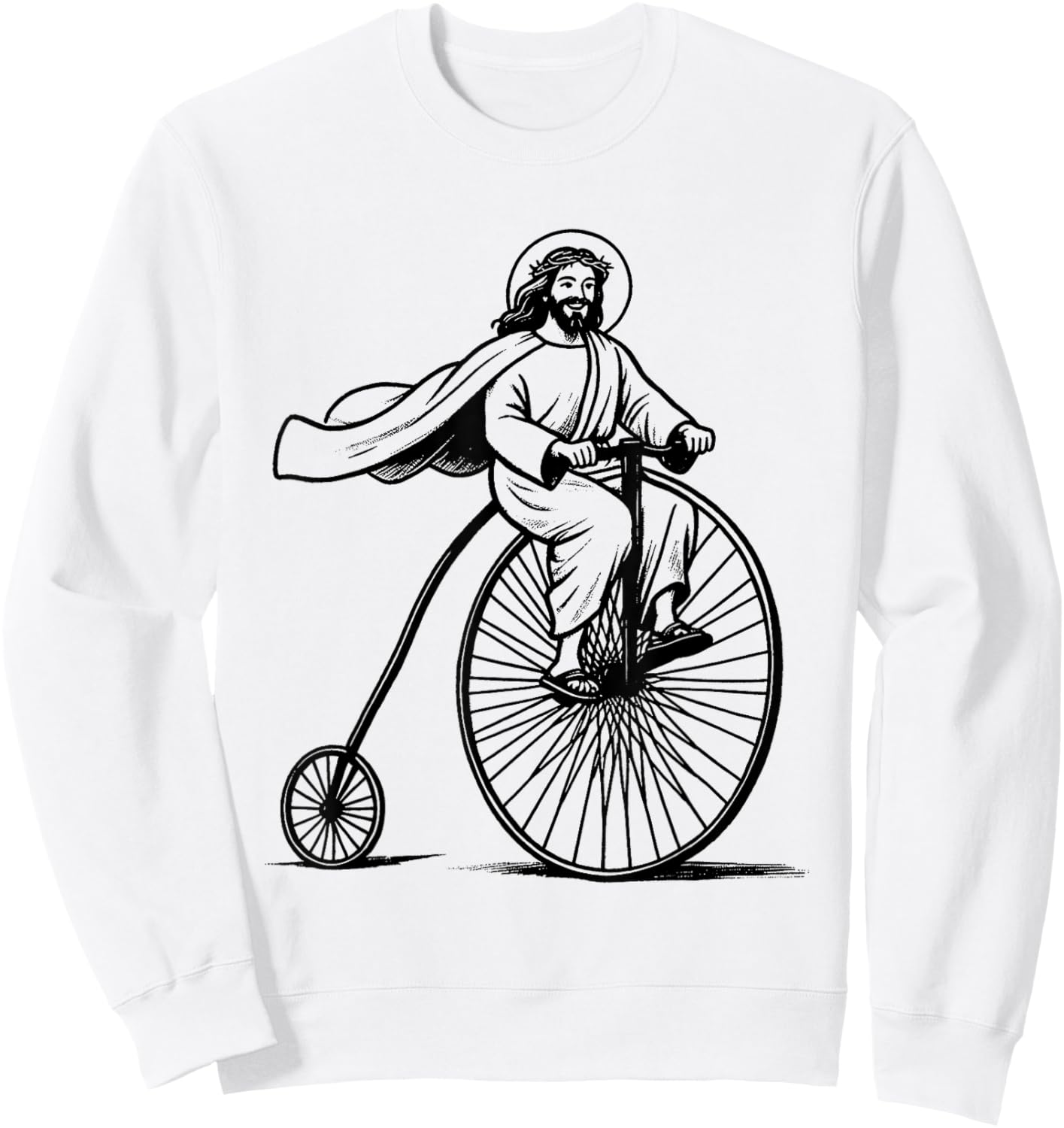 Jesus Penny-Farthing Bicycle - Funny Christian Religious Sweatshirt - Sweatshirt | White