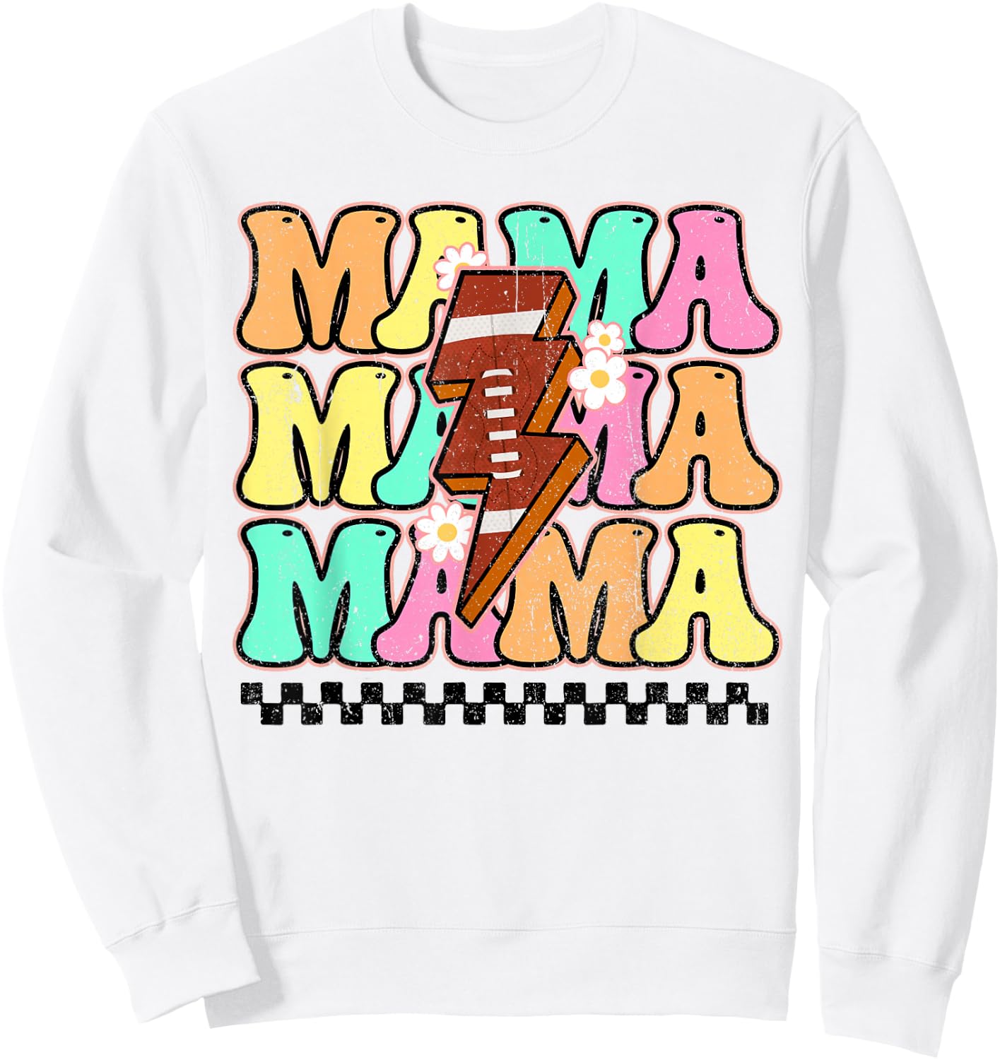 Football Mama Bolt Lightning Checkered Mom Life Mother's Day Sweatshirt - Sweatshirt | White